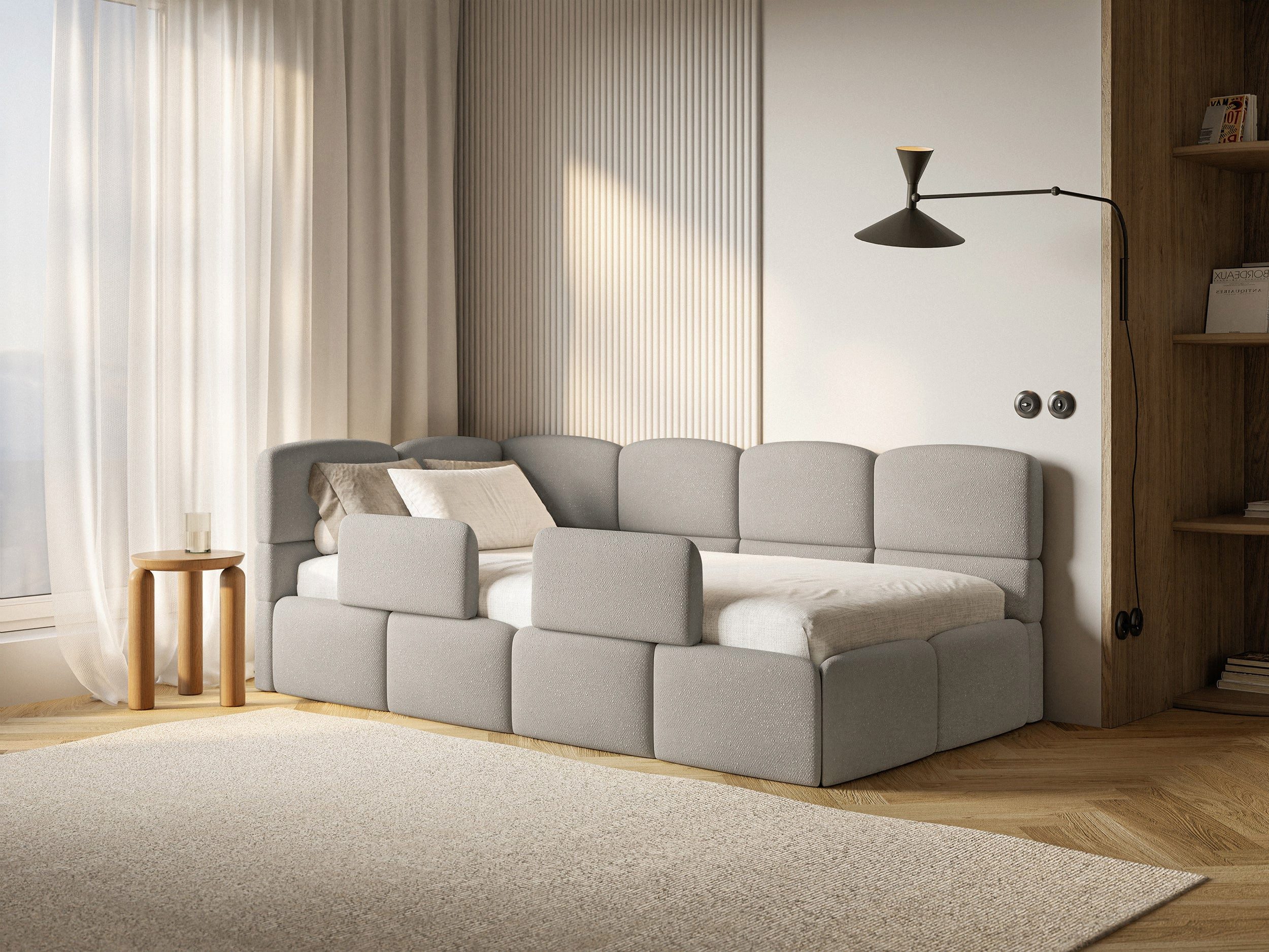 Selsey Kinderbett CLOUDY, Matratze, Lattenrost und Stauraum, Chenille hydrophob, 120x200 cm