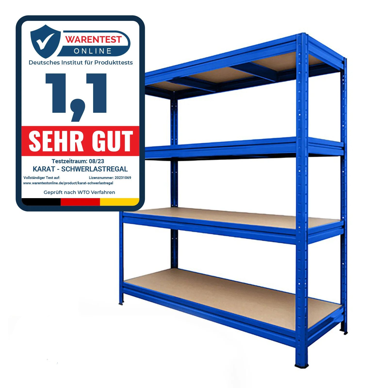 Karat Schwerlastregal Weitspannregal Blau, 7 Größen, 4 stabile Böden, 1200 kg Tragkraft