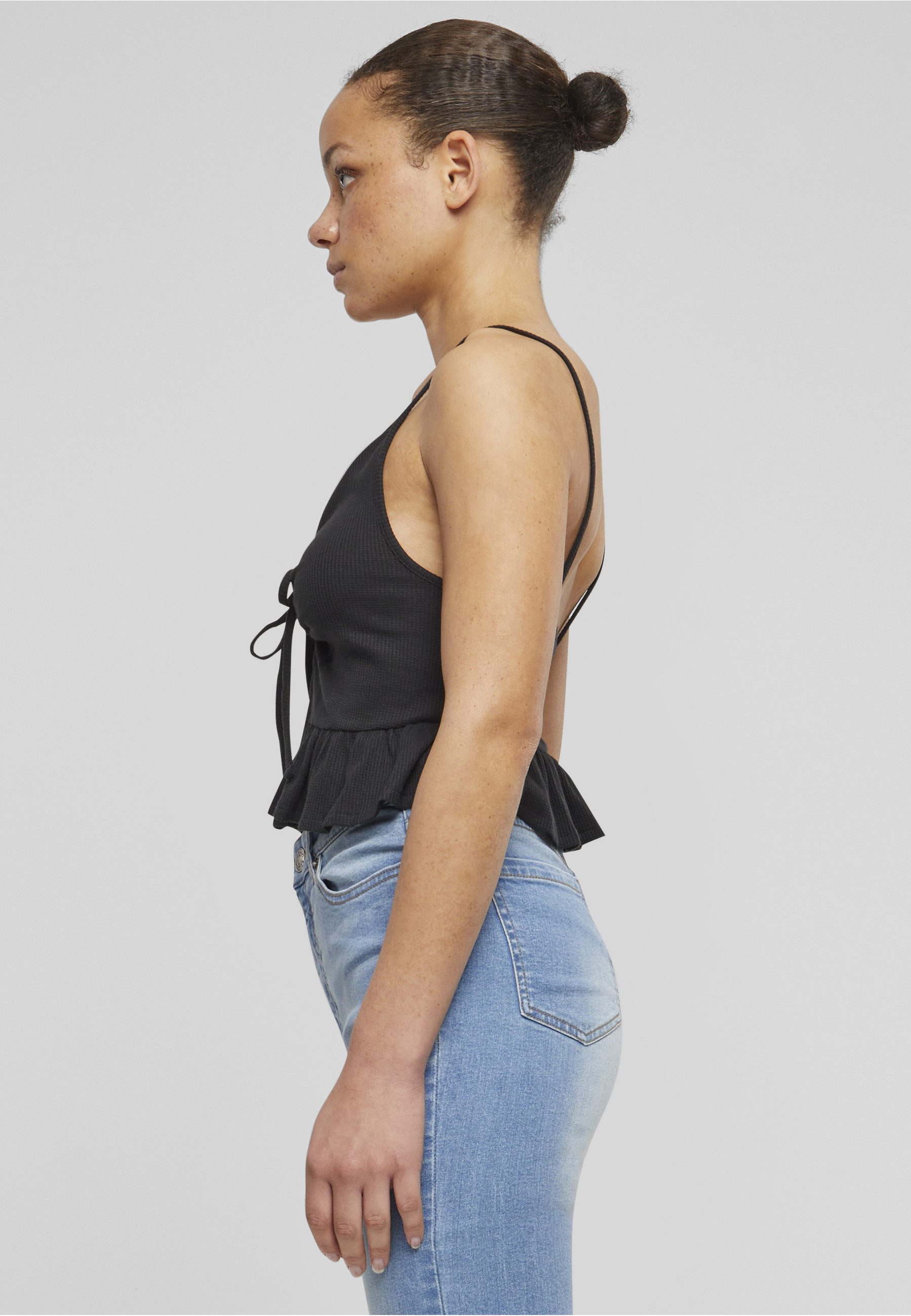 URBAN CLASSICS Tanktop Urban Classics Damen Ladies Waffle Pique Ruffle Top – Bild 4 von 5