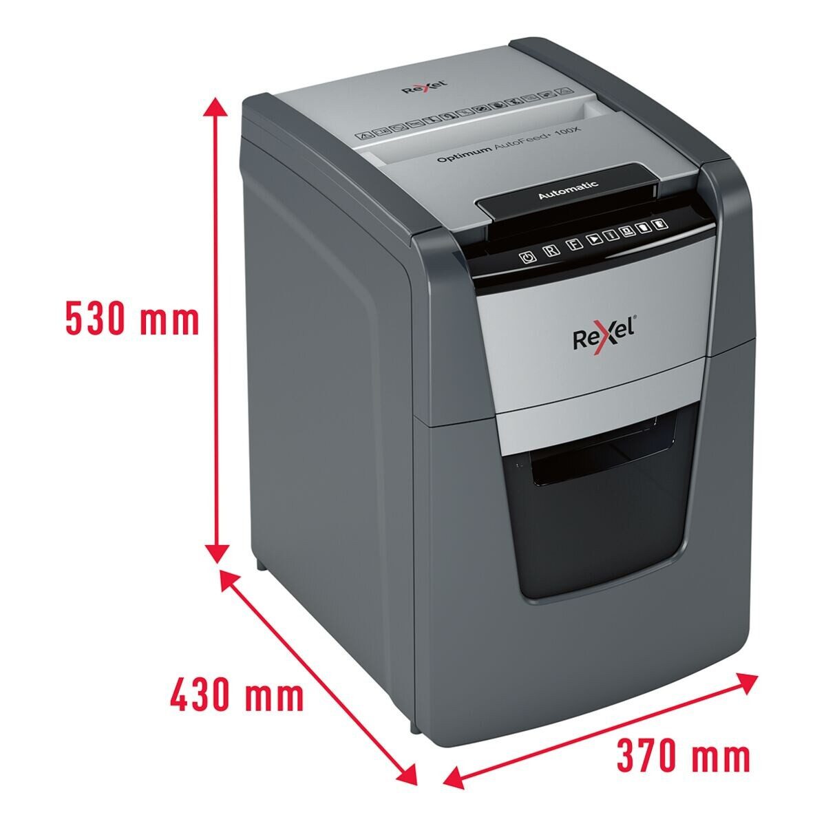 REXEL Aktenvernichter Optimum AutoFeed+ 100X, Partikelschnitt 4 28 mm, Einzelblatt-Einzug / Autofeed, 34 Liter