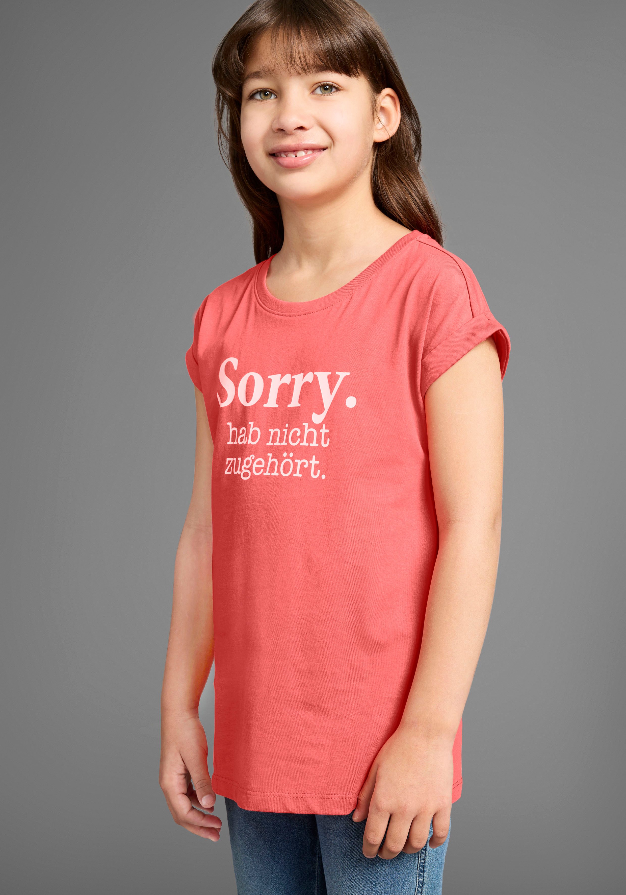 KIDSWORLD T-Shirt Sorry. hab nicht zugehört. Kurzarm, bedruckt, Rundhalsausschnitt, aus Baumwolle
