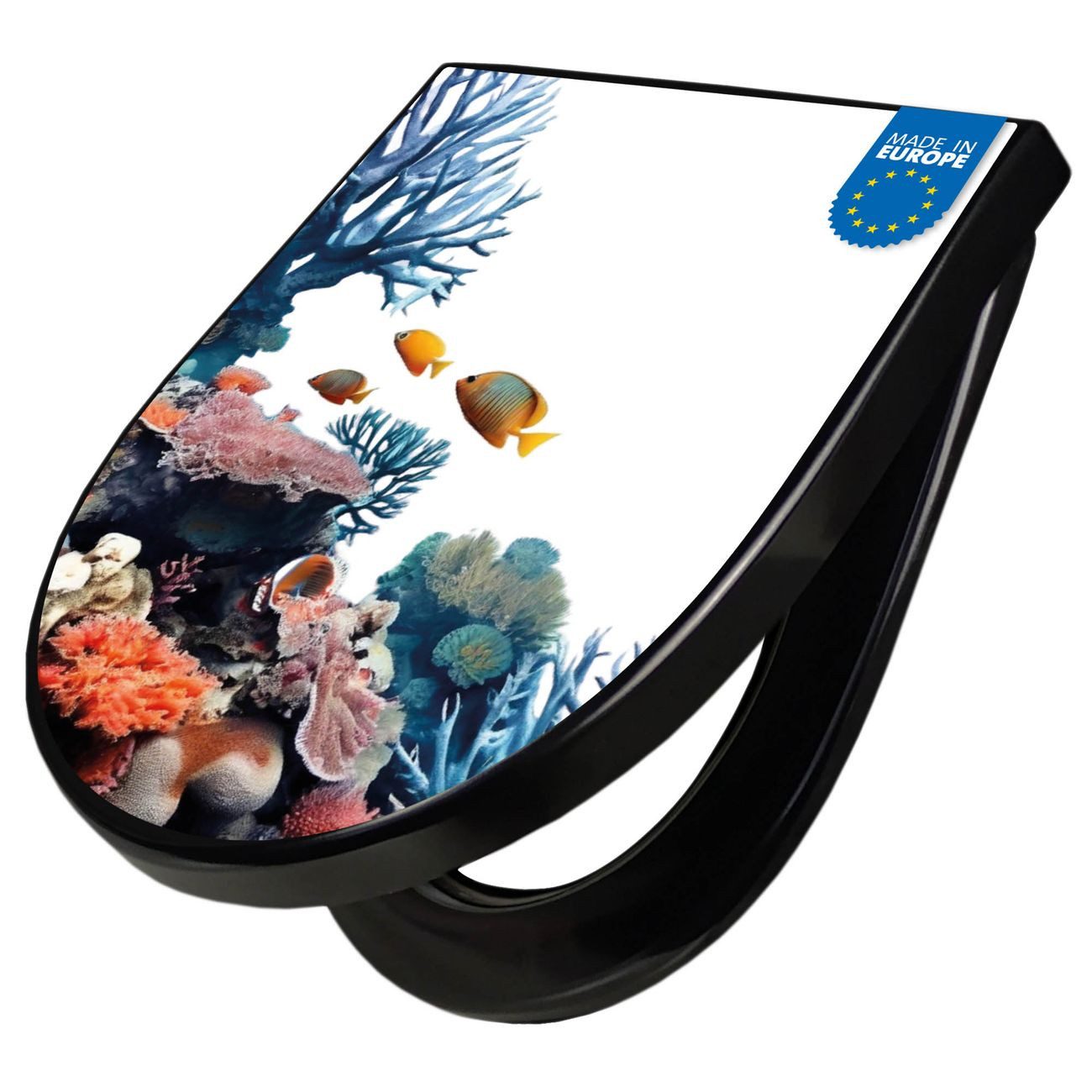 banjado WC-Sitz Premium D-Form mit Absenkautomatik Motiv Korallenriff und Fische (umweltfreundliches Material, Softclose Absenkautomatik), 45 x 36,4 x 4