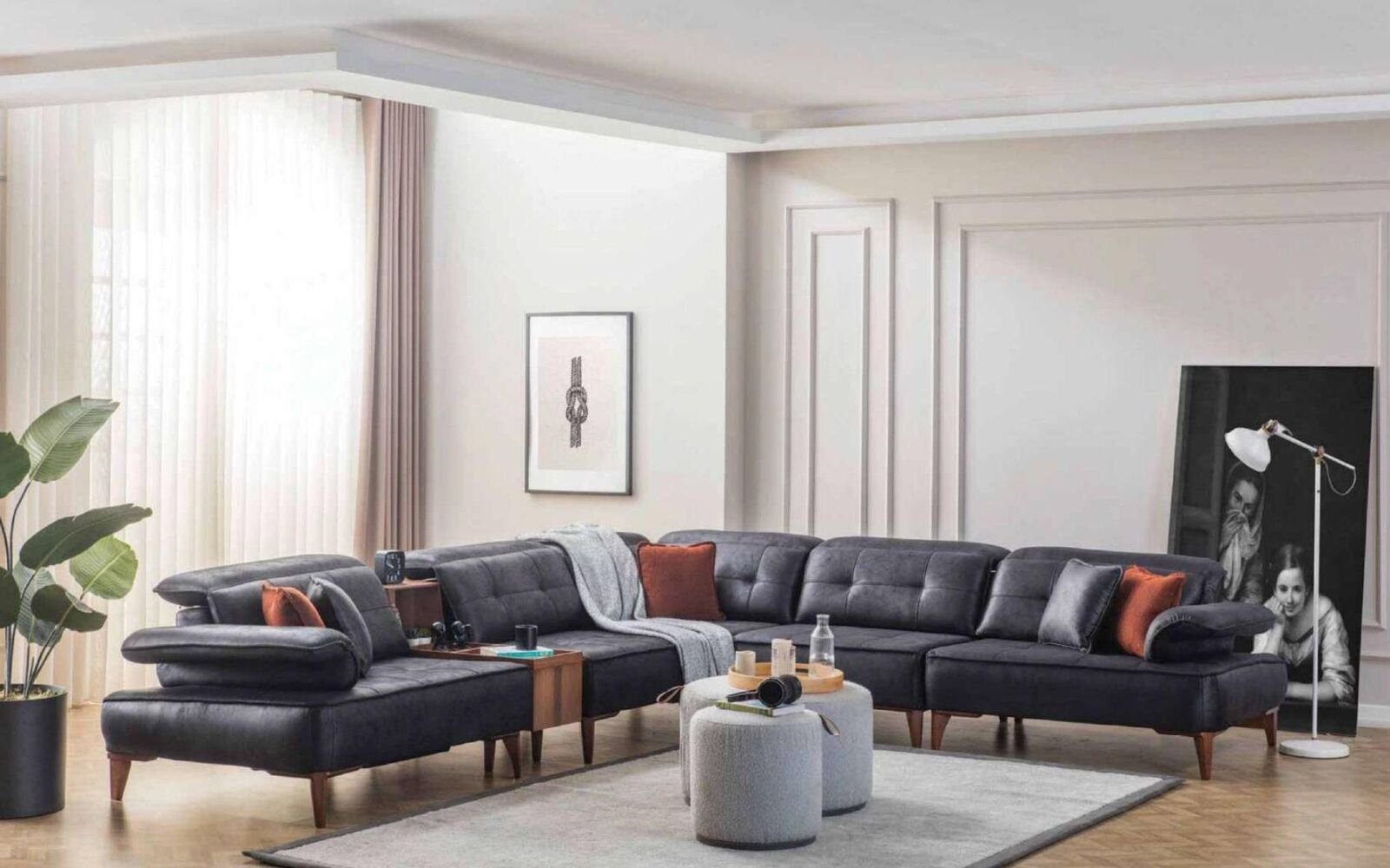 JVmoebel Ecksofa Ecksofa L-Form Sofa Luxus Eck Kunstleder Wohnzimmer Polyester Schwarz, Ecksofa L-Form Sofa Luxus Eck Kunstleder Wohnzimmer Polyester Schwarz