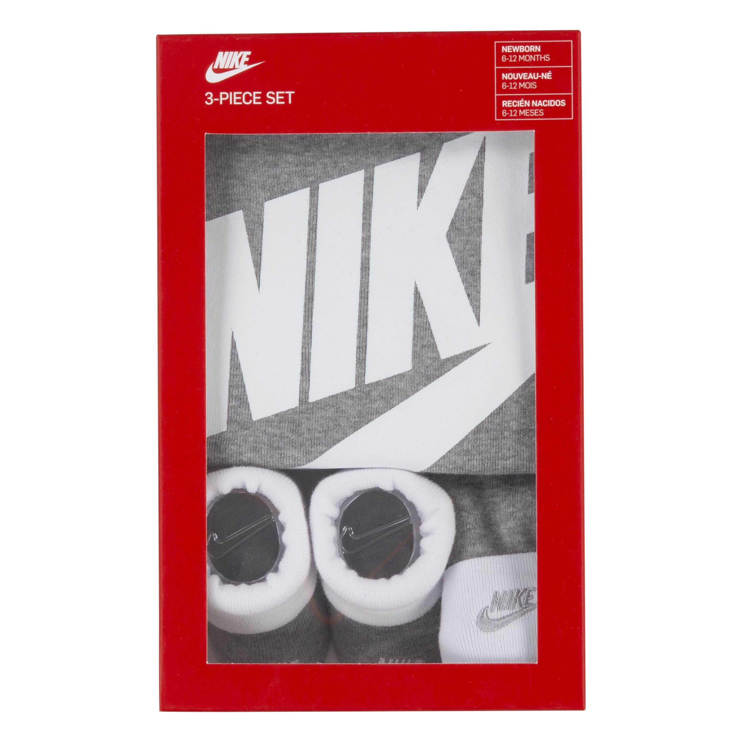 meliert HAT BODYSUIT grau / 3-tlg) Nike (Set, LS FUTURA Erstausstattungspaket BOO LOGO Sportswear /