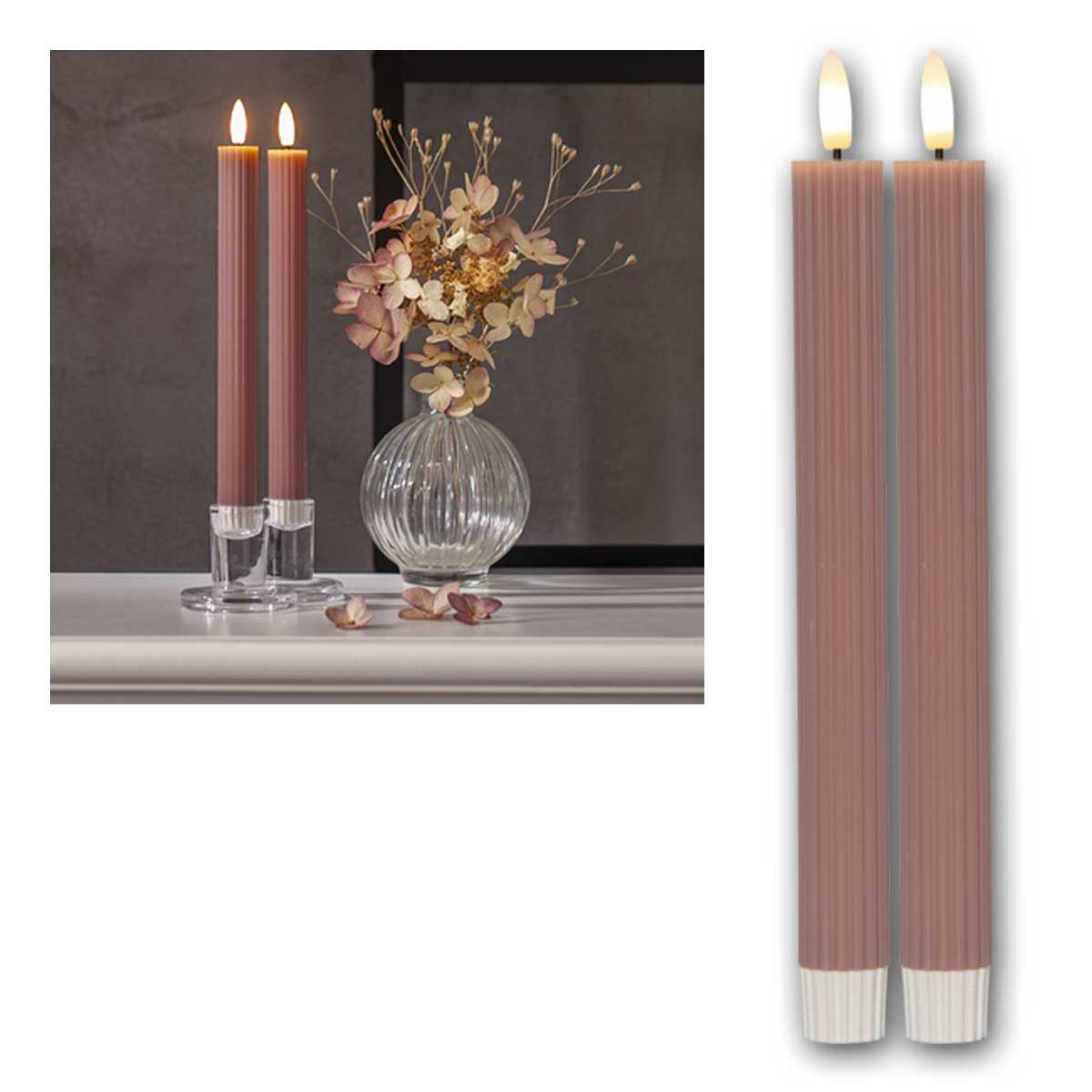 STAR TRADING LED-Kerze LED Stabkerzen STRIPE 2er Set pk 3D Flamme & Timer, warmweiß