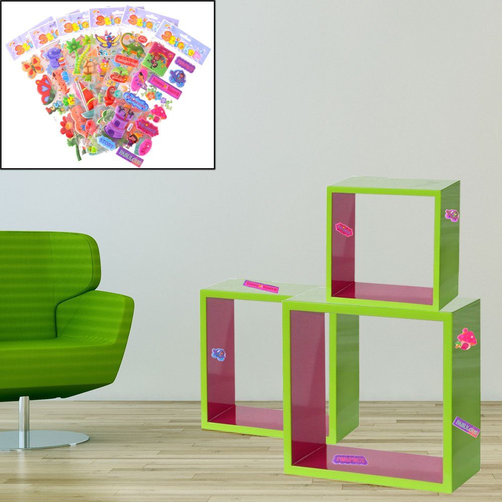 etc-shop Regal, Regal teilig hellgrün Mädchen Dekoration MDF im hochglanz 3 Set pink