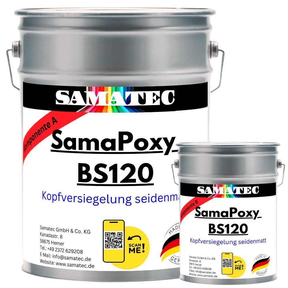 Samatec Bodenversiegelung Bodenbeschichtung BS120 Kopfversiegelung matt inkl. VSK 2K Epoxid, geruchsneutral, weichmacherbeständig, widerstandsfähig, hochbelastbar