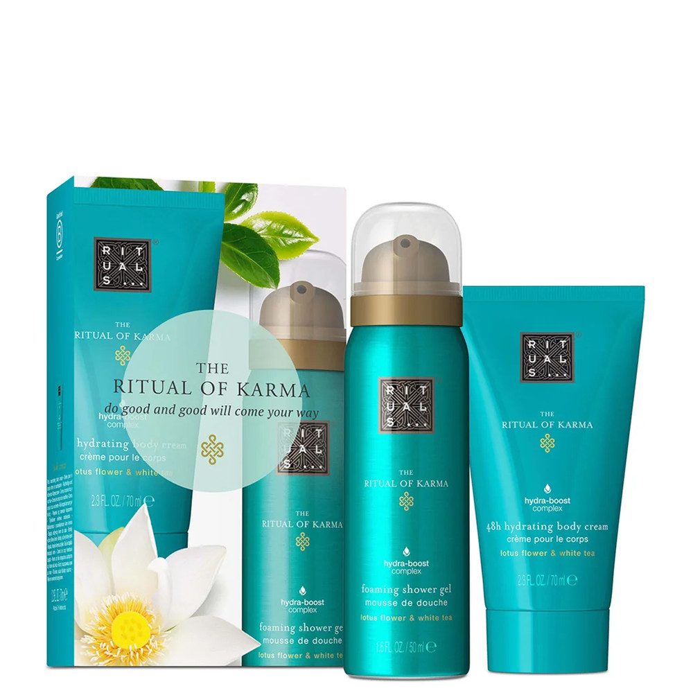 Rituals Pflege-Geschenkset The Ritual of Karma Mini Body Care Set – Duschschaum & Körpercreme, Duschschaum & Körpercreme mit weißem Tee & Lotus-Duft