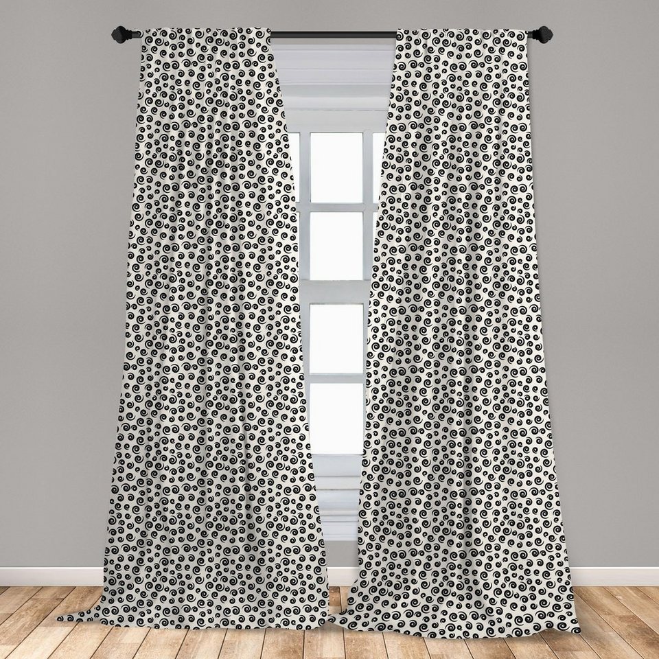 Gardine Vorhang für Wohnzimmer Schlafzimmer Dekor, Abakuhaus, Microfaser,  Schwarz und weiß Spiral Curly Shapes