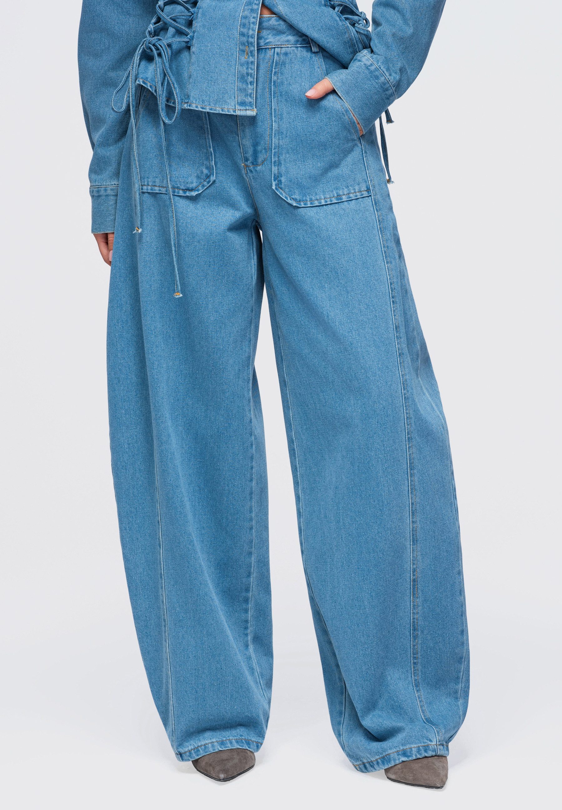 OMBRE Palazzohose Pants OW-PA-E0017 V-1 blue S Blau S (kein Set, 1-tlg) in Unifarbe