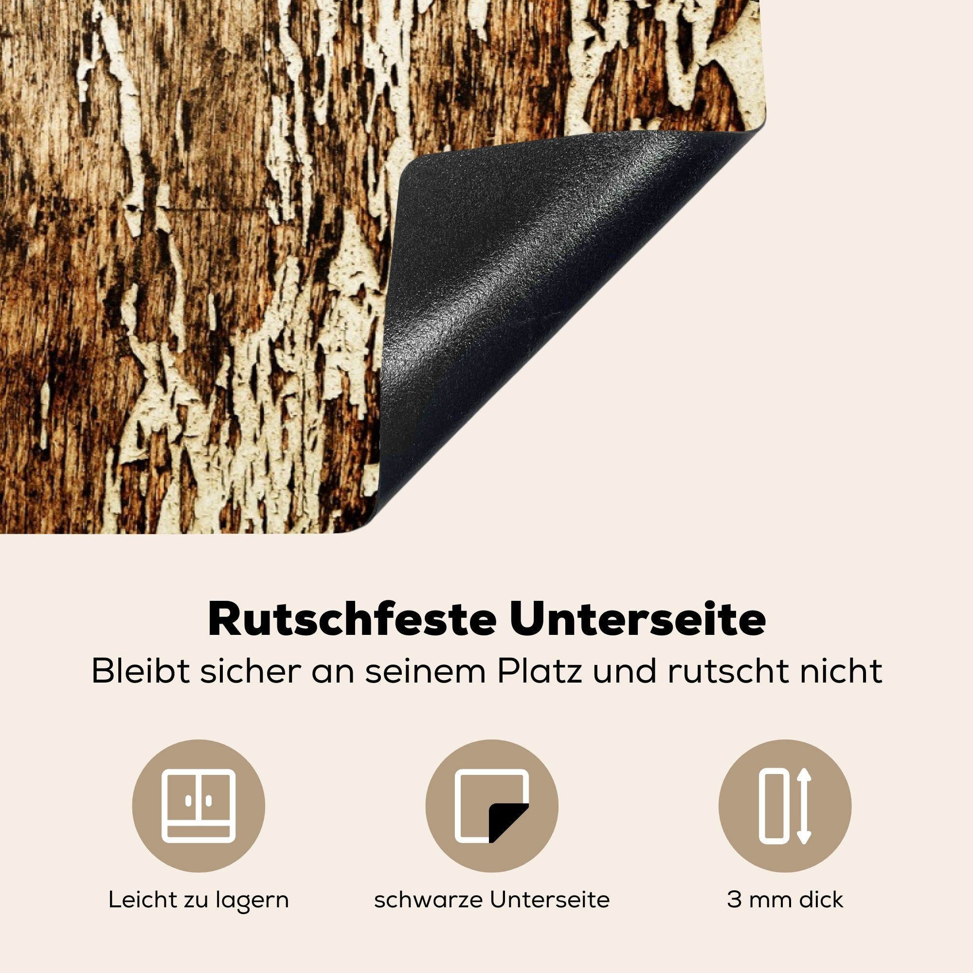 (1 Baum, Schutz Ceranfeldabdeckung Vinyl, die Holz 81x52 für - Induktionskochfeld Herdblende-/Abdeckplatte Rustikal cm, - küche, MuchoWow tlg),