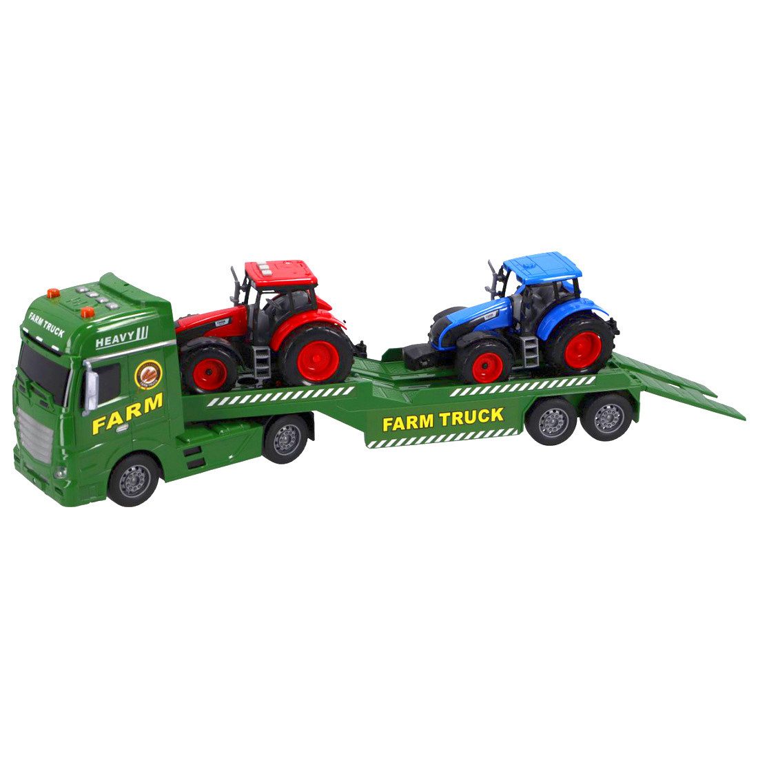 Otto Simon Spielzeug-Traktor Autotransporter 54 cm 2 Traktoren mit Licht und Sound Abschlepper Auto