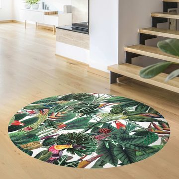 Teppich Vinyl Wohnzimmer Schlafzimmer Flur Küche Tiere modern, Bilderdepot24, rund - grün glatt, nass wischbar (Küche, Tierhaare) - Saugroboter & Bodenheizung geeignet