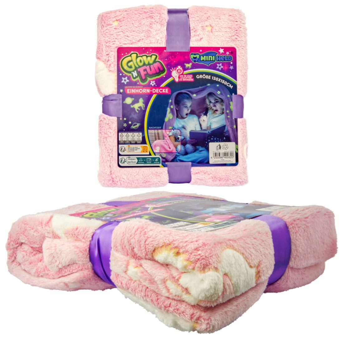 Babydecke Kinderdecke Kuscheldecke Einhorn Motiv leuchtet im Dunkeln 130x15 günstig online kaufen