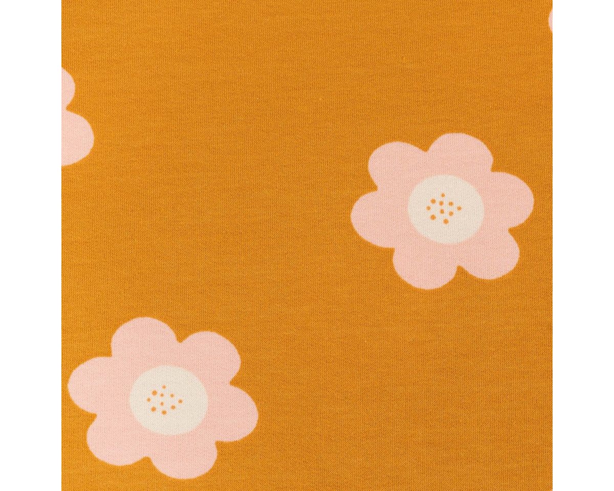 Thumbnail - SCHÖNER LEBEN. Stoff French Terry Sommersweat BIG FLOWERS Blumen ockergelb rosa 1,5m Breite, allergikergeeignet