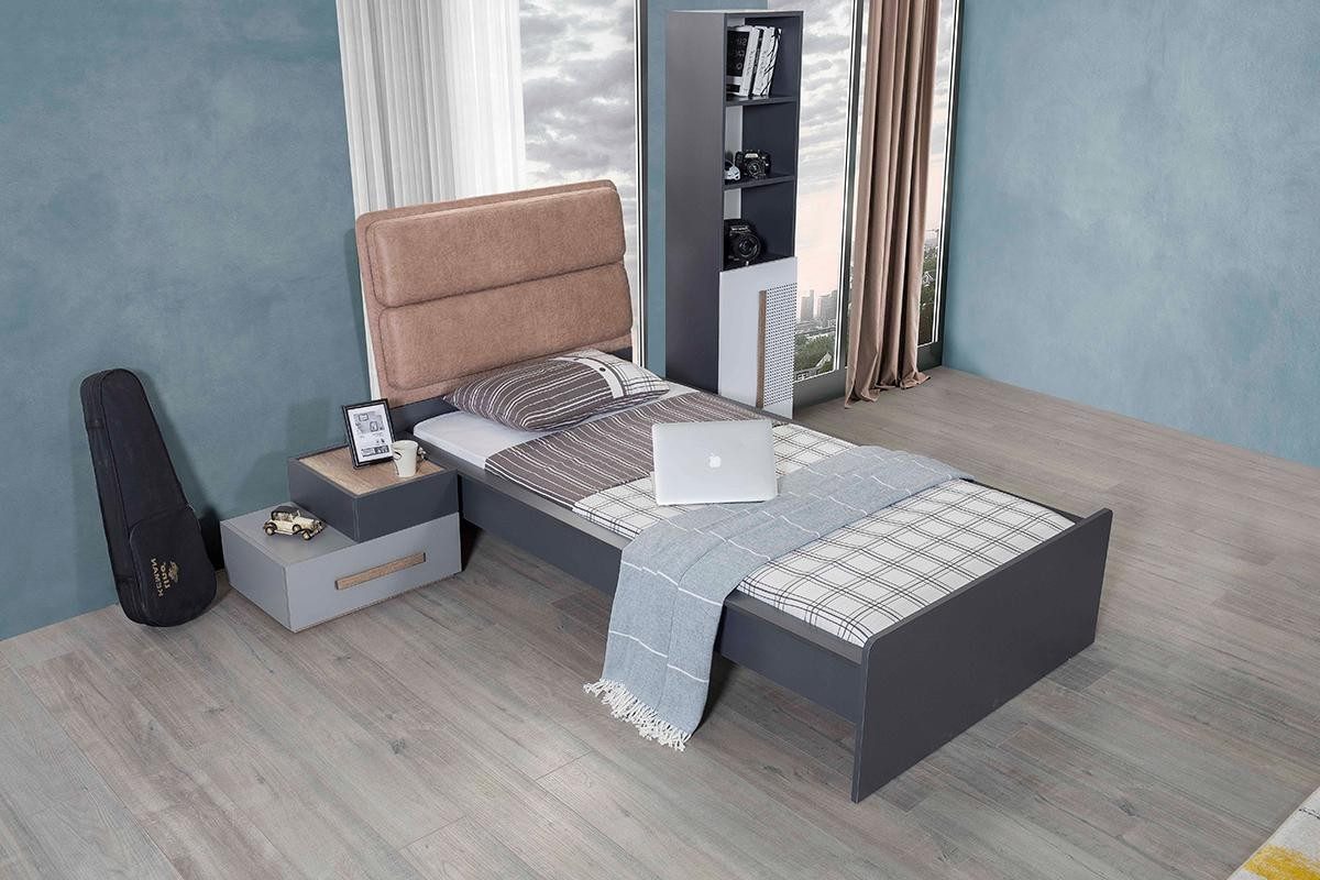 Xlmoebel Einzelbett Modernes Einzelbett in Grau mit stilvollem Design (Einzelbett, 1-tlg., Bett), Hergestellt in Europa