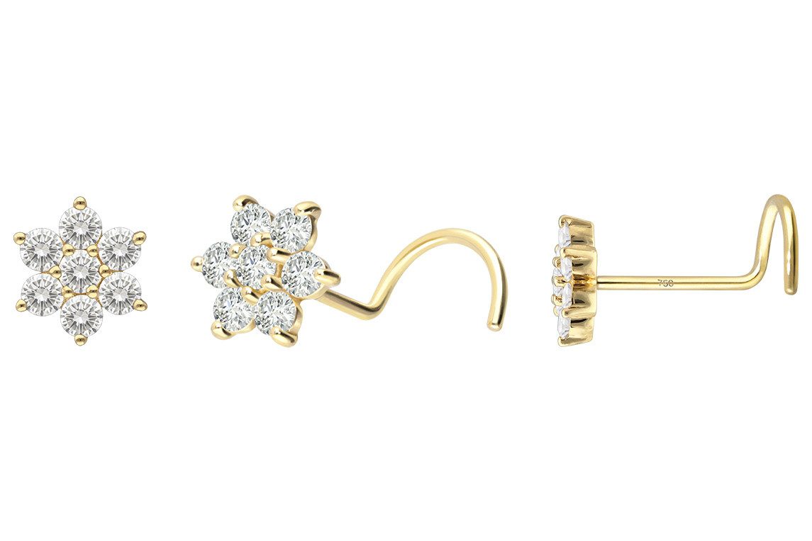PIERCINGLINE Nasenpiercing 18 Karat Gold Nasenstecker Spirale DIAMANT-BLUME (Nasenstecker, 1-tlg)