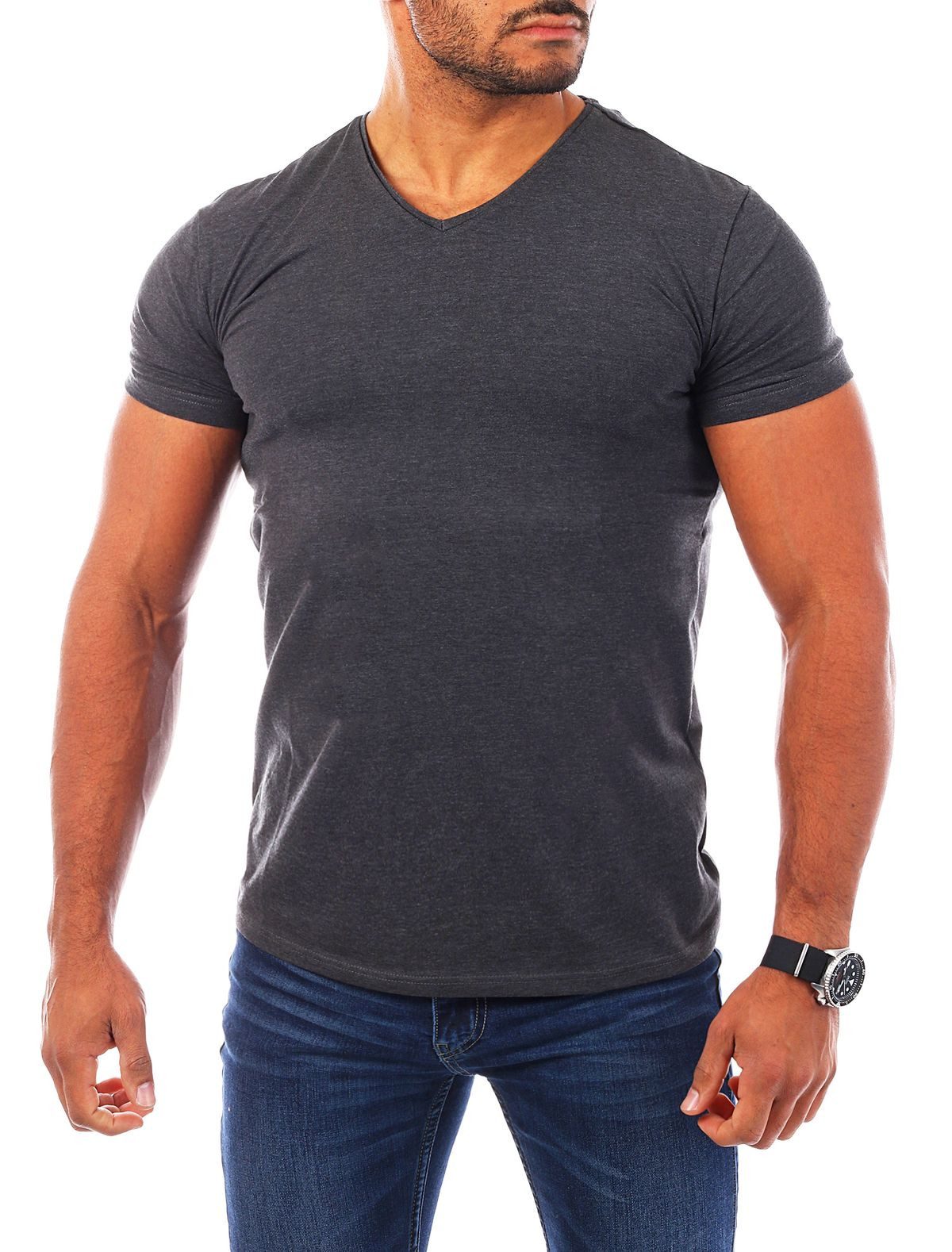 Young & Rich T-Shirt Herren Uni Basic V-neck V-Ausschnitt Unterziehshirt 1700 V-Ausschnitt unifarben kurzarm slim fit