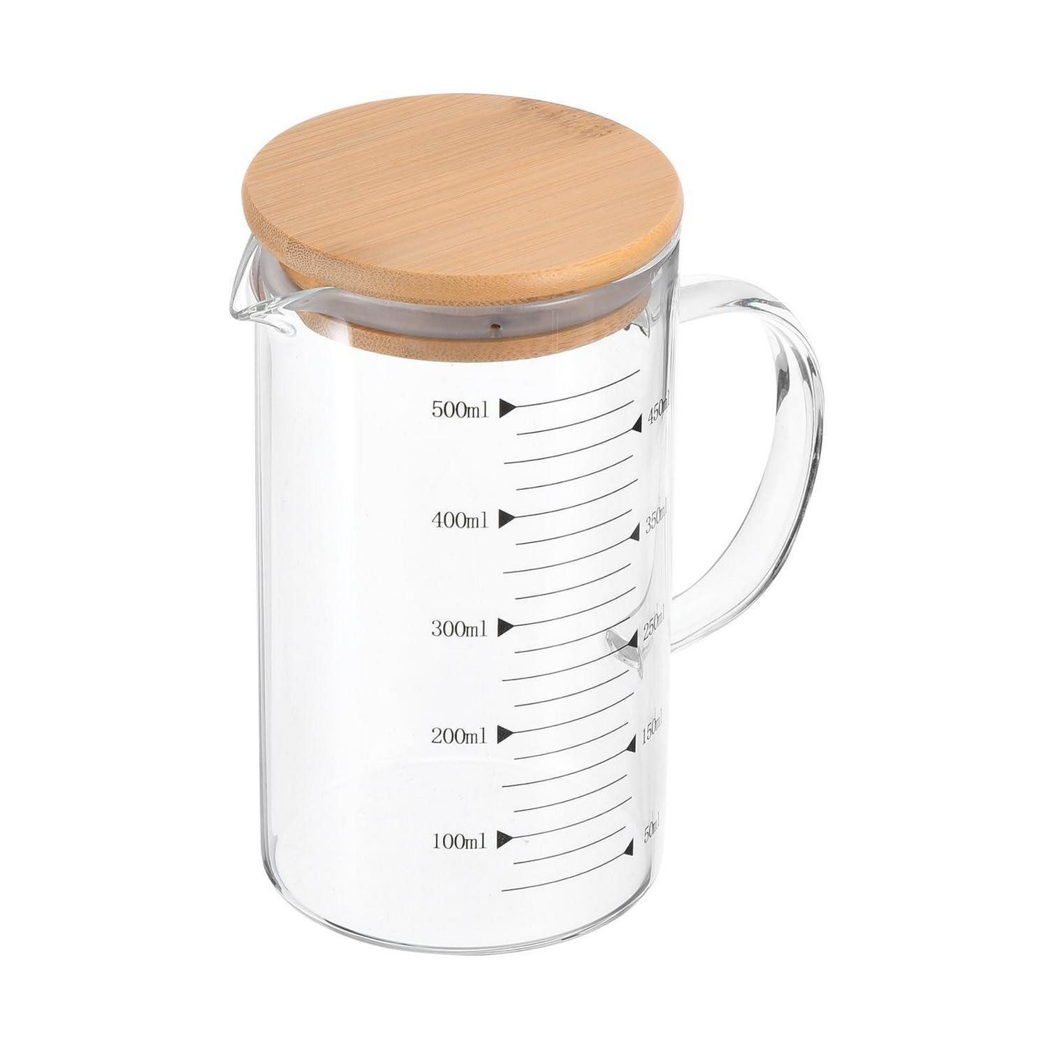 LuxusKollektion Messbecher Messbecher Glas 500ml Holzdeckel V-Ausguss, Glas