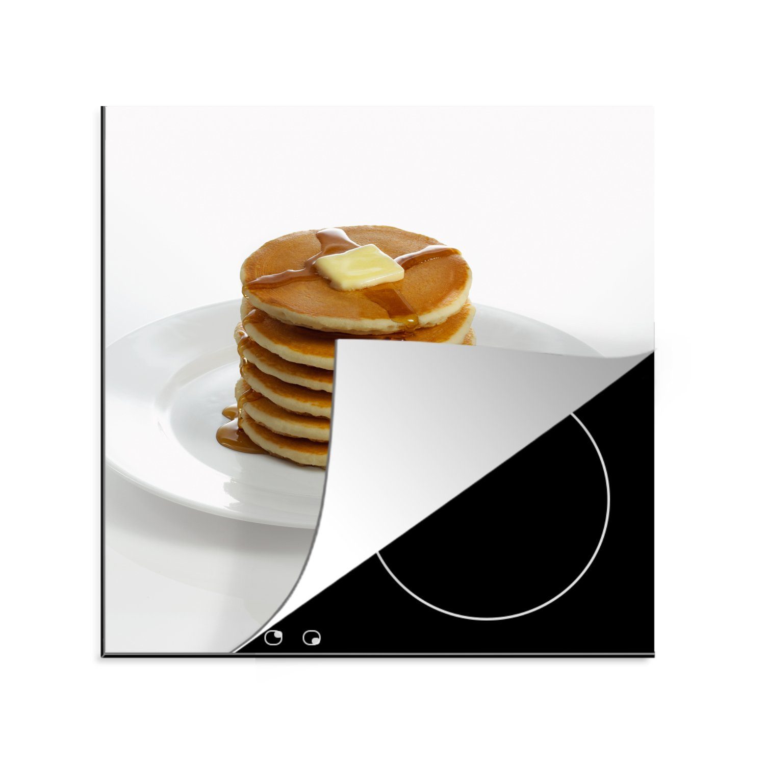 MuchoWow Herdblende-/Abdeckplatte Ein Stapel Pfannkuchen mit Butter und Sirup, Vinyl, (1 tlg), 78x78 cm, Ceranfeldabdeckung, Arbeitsplatte für küche