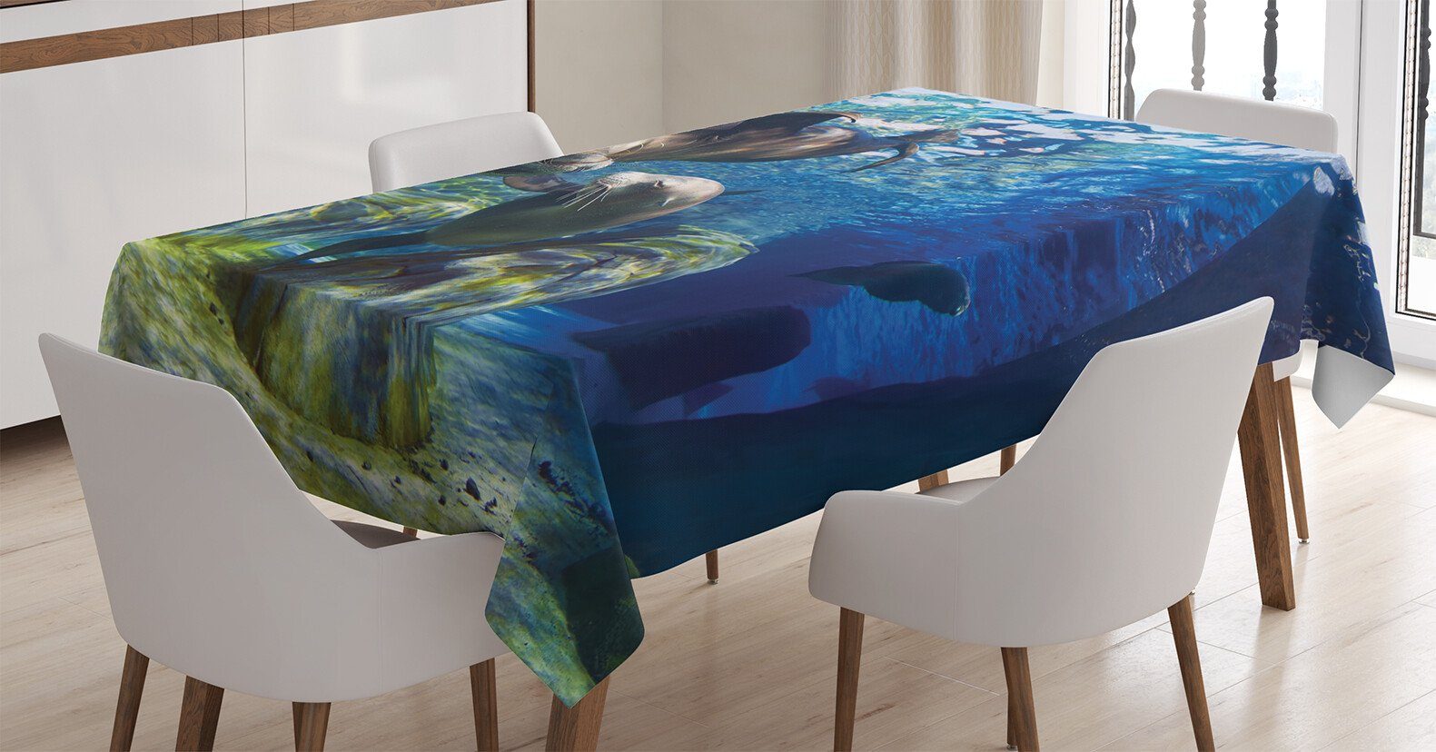 Bereich Waschbar Tischdecke Klare Für Unterwasser- Außen Spielerische den geeignet Seelöwen Abakuhaus Farbfest Farben,
