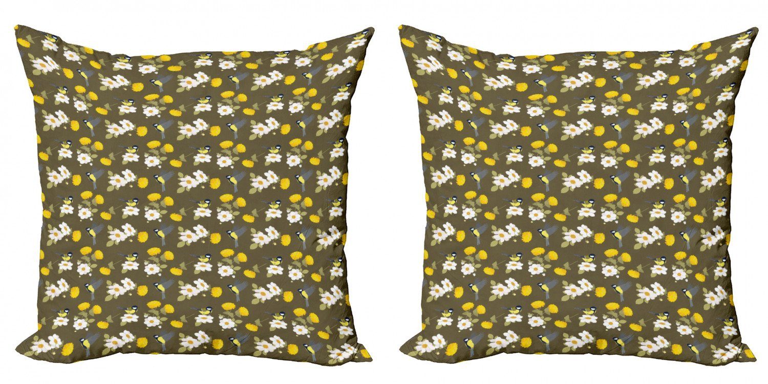 Kissenbezüge Modern Accent Doppelseitiger Digitaldruck, Abakuhaus (2 Stück), Gelber Vogel Blumen und Avian