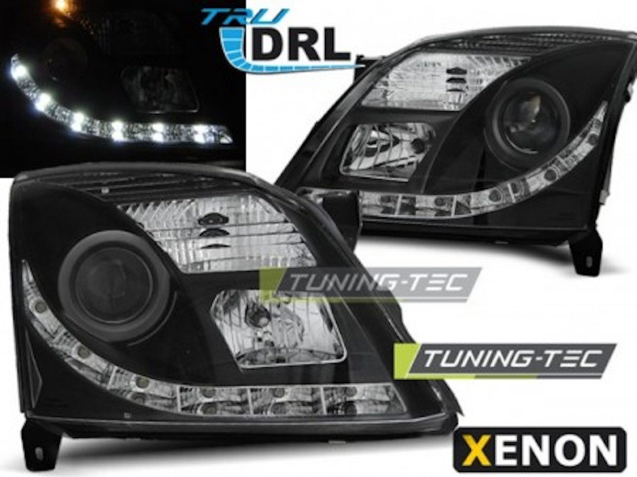 LLCTOOLS KFZ-Ersatzleuchte Xenon Scheinwerfer Passend für Opel Vectra C 02–05 Schwarz LED DRL