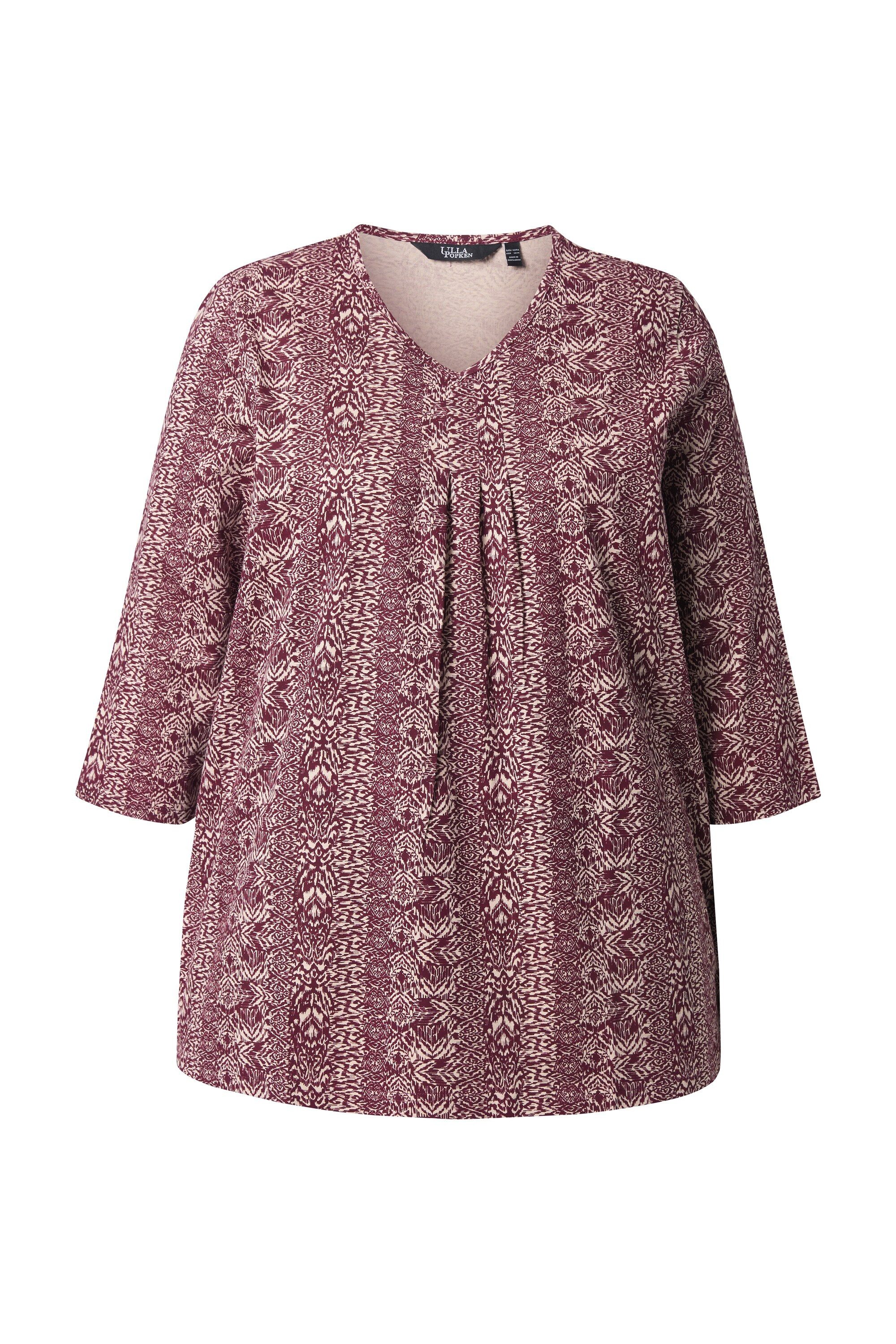 Ulla Popken T-Shirt Shirt Zierfalten A-Linie V-Ausschnitt 3/4-Arm günstig online kaufen