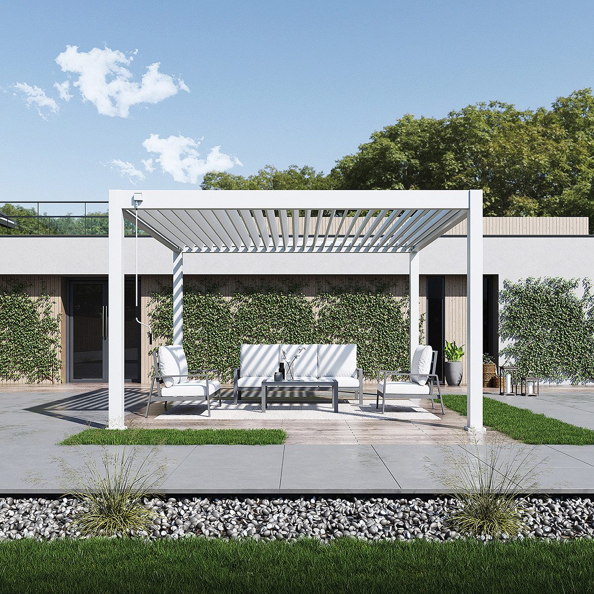 Weide Pergola Deluxe Plus Pavillon Terrassenüberdachung Aluminium 4 x 4 M weiß, BxTxH: 400x400x255 cm