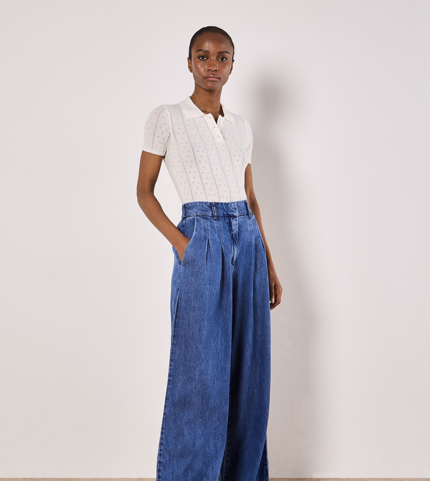 Apricot Poloshirt Pointelle-Polo-Strickshirt mit Lochmuster günstig online kaufen