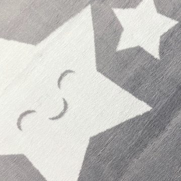 Kinderteppich Kinderteppich flauschig weich pflegeleicht Sterne in anthrazit, Teppich-Traum, rechteckig, Schmutzabweisend, Allergiker-freundlich