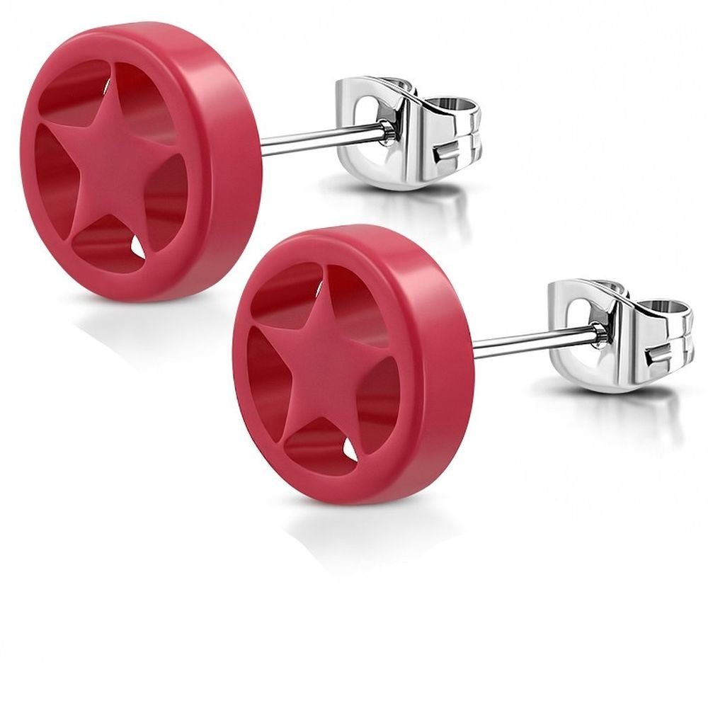 Ohrstecker-Set Ohrstecker Stern Silber aus Edelstahl Unisex rot