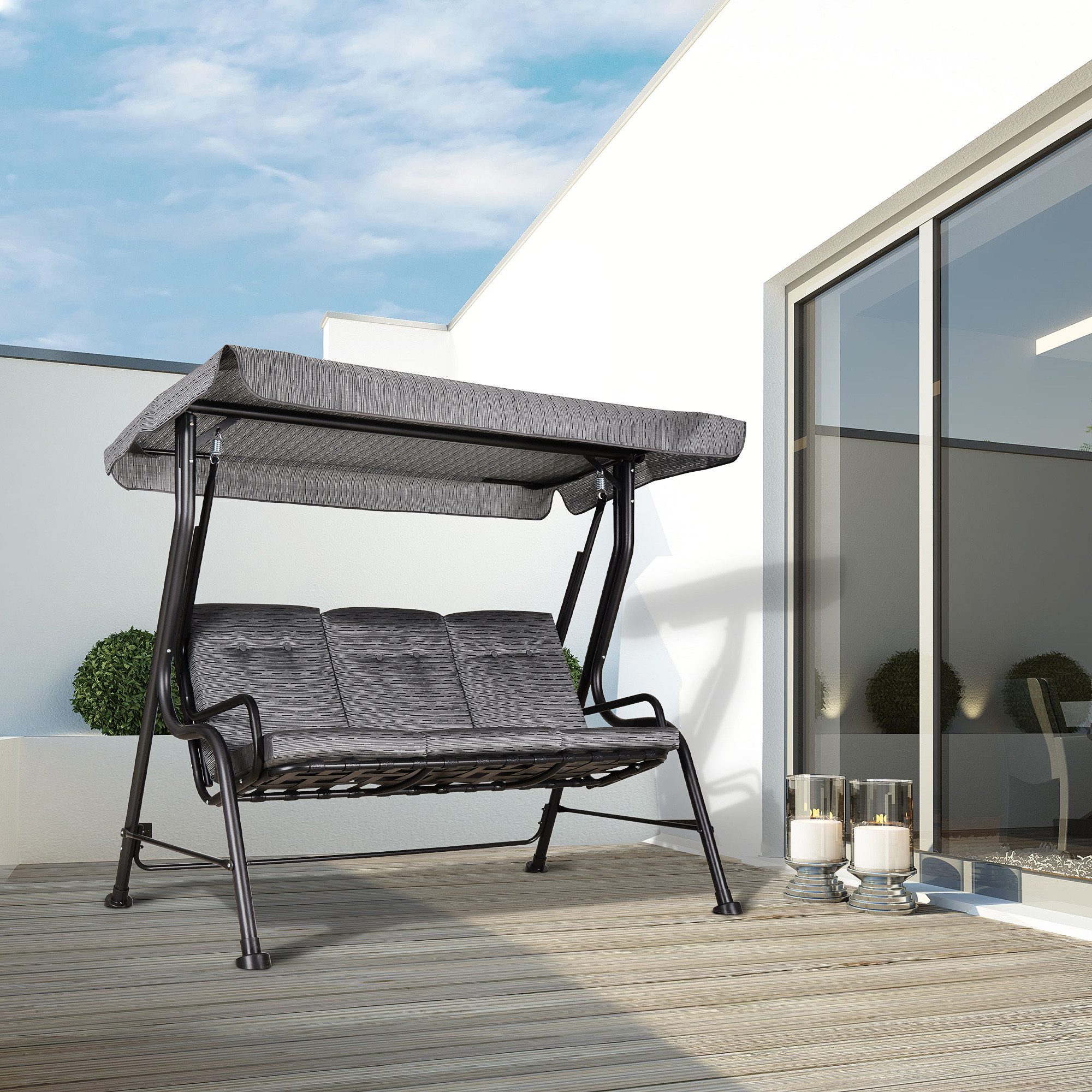 Outsunny Hollywoodschaukel Gartenschaukel mit Sonnendach, 3-Sitzer, günstig online kaufen