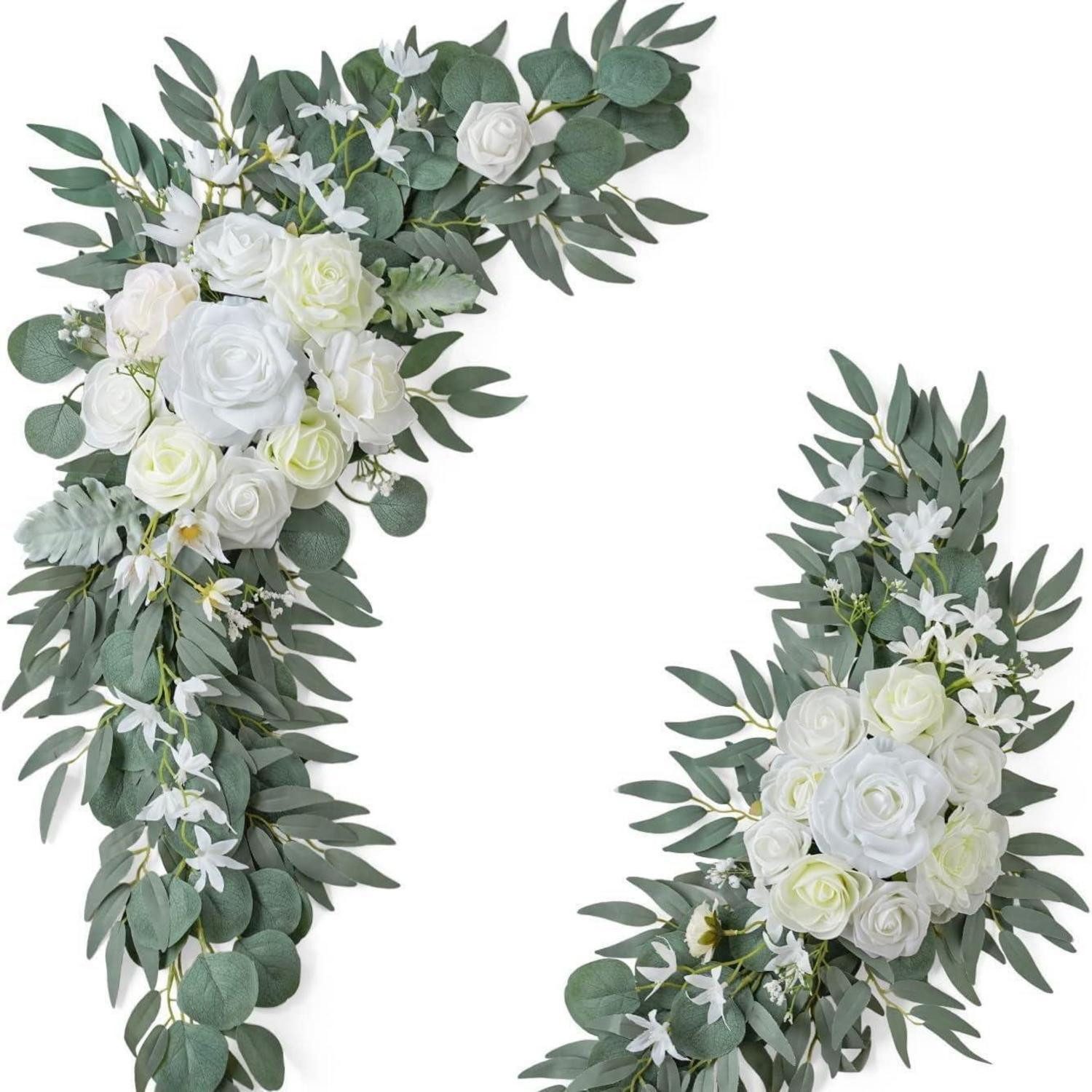 Kunstgirlande Hochzeitsbogen Blumen Set 2 Stück Weiß, LuxusKollektion