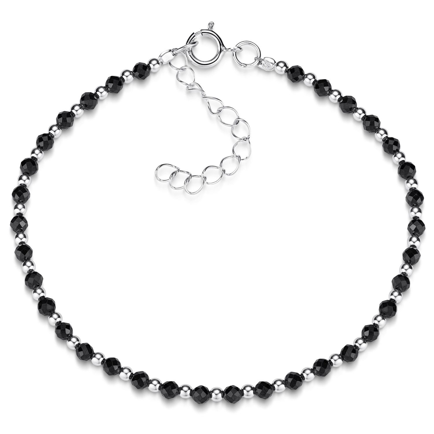 Materia Armkette Damen Edelstein Spinell schwarz SA-151, 925 Sterling Silber, größenverstellbar