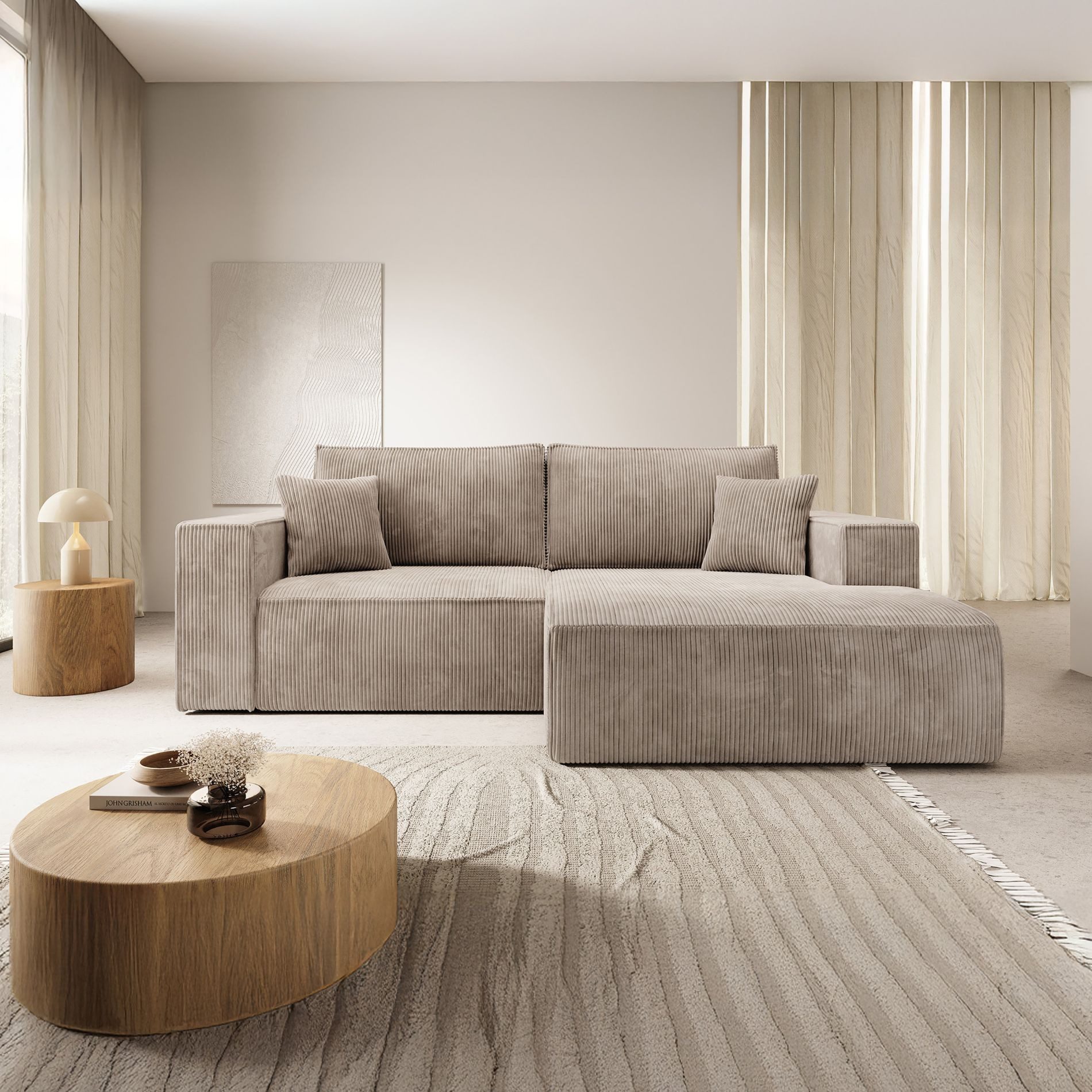 Selsey Ecksofa FARESE MINI, Ecksofa mit Schlaffunktion & Bettkasten, Cord tierfreundlich
