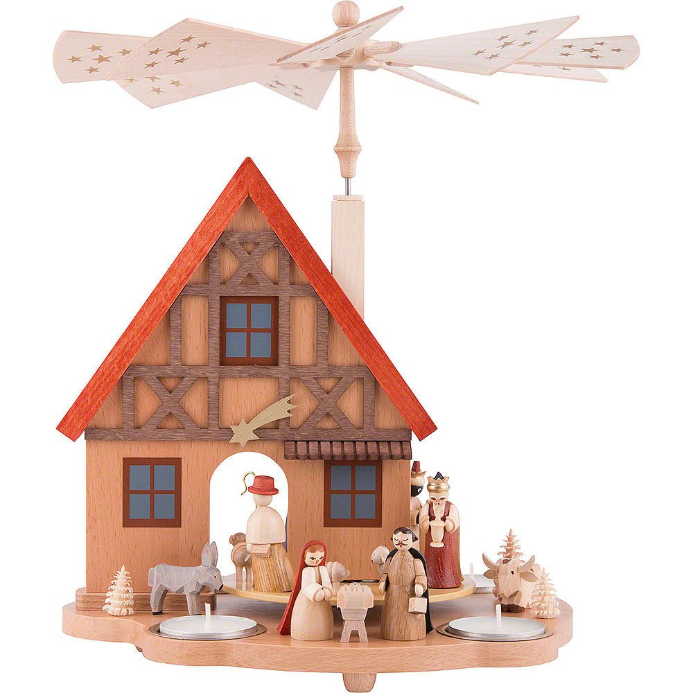 Erzgebirgische Volkskunst Richard Glässer GmbH Weihnachtspyramide 1-stöckige Tischpyramide Haus Christi Geburt (29cm) von Richard Glässe