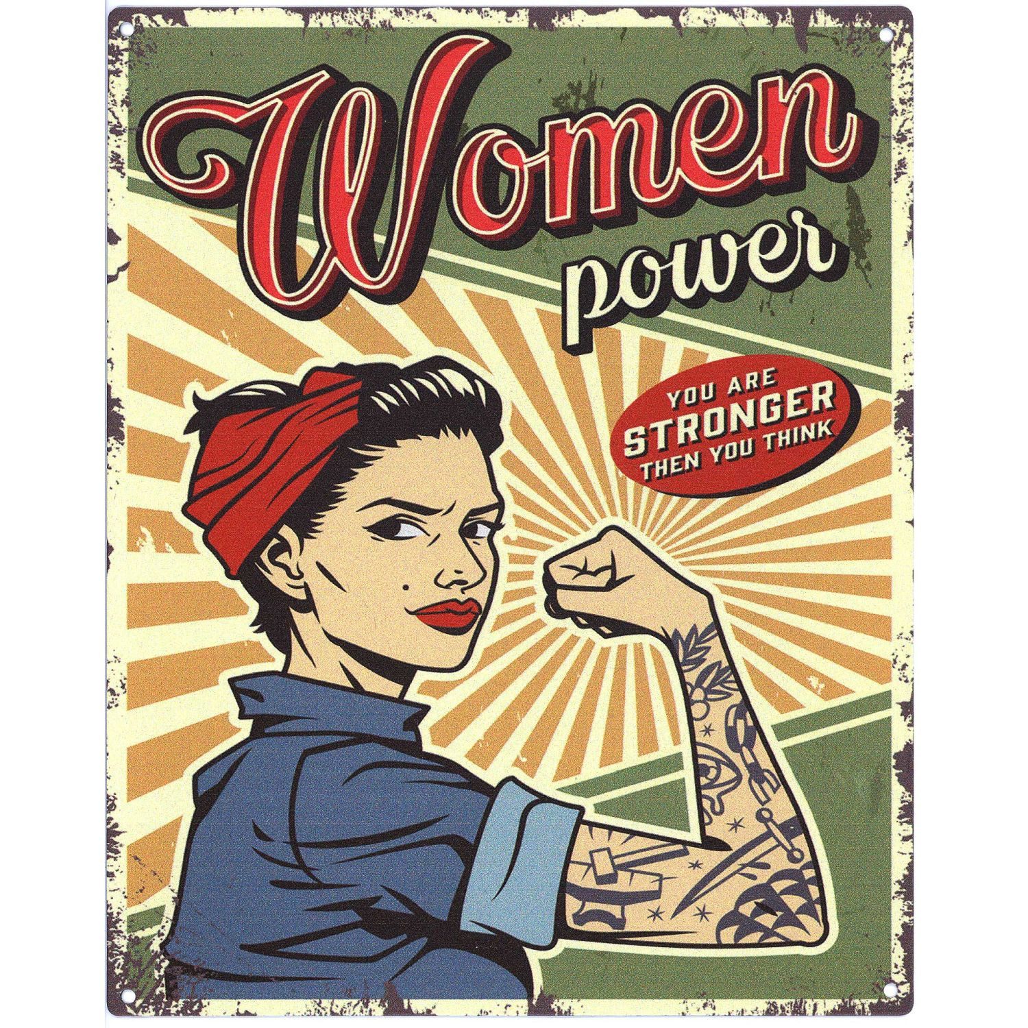 Moritz Metallschild Blechschild Woman Power Stronger the you think, (Einzeln), 20 x 25cm Vintage Retro Deko Schild Metallschild Wandbild Schild