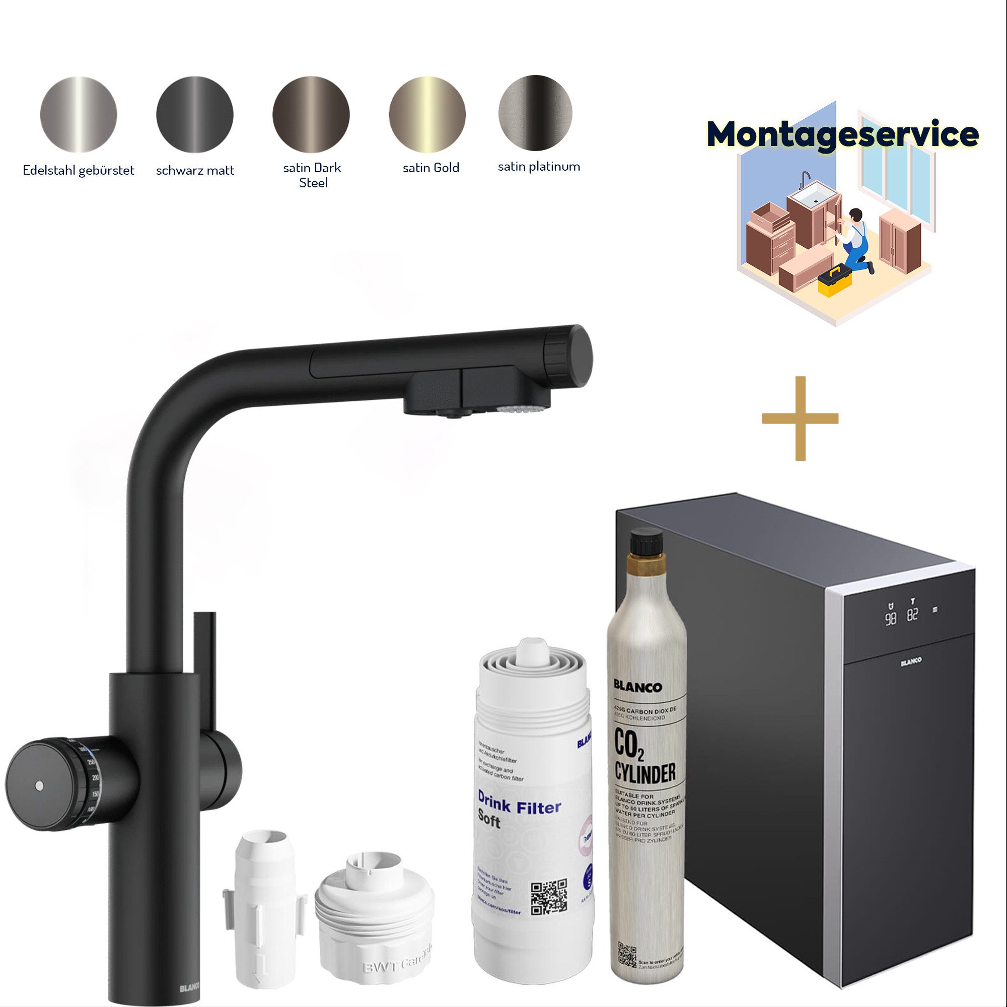 Blanco Küchenarmatur Blanco Choice Icona-L Set Trinkwasserarmatur mit Montageservice