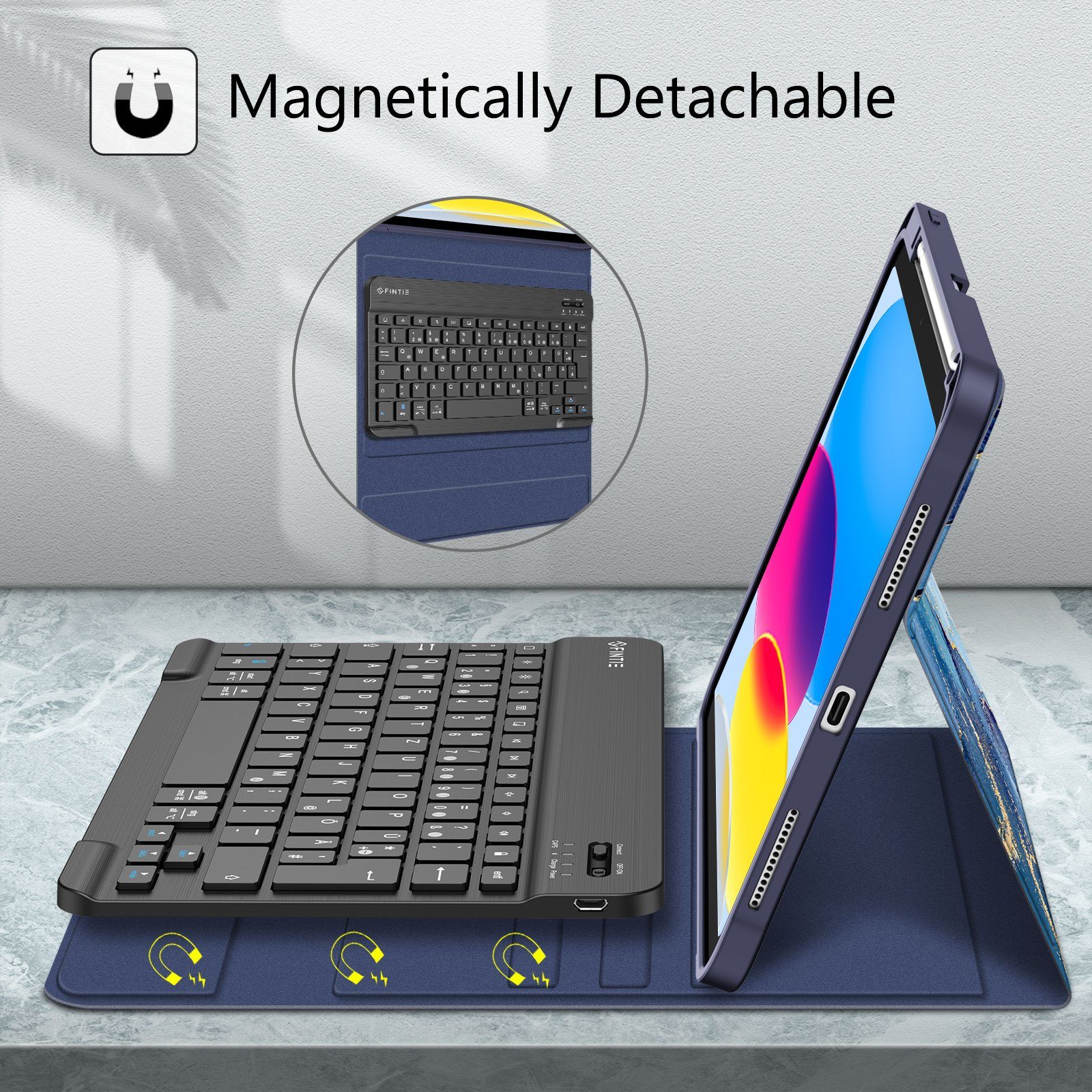 Fintie für iPad 11. Generation 11" 2025(A16), iPad 10. Generation 2022 10.9" Apple-Tastatur (Case mit Pencil Halter, magnetisch Abnehmbarer Tastatur(QWERTZ Layo – Bild 3 von 5