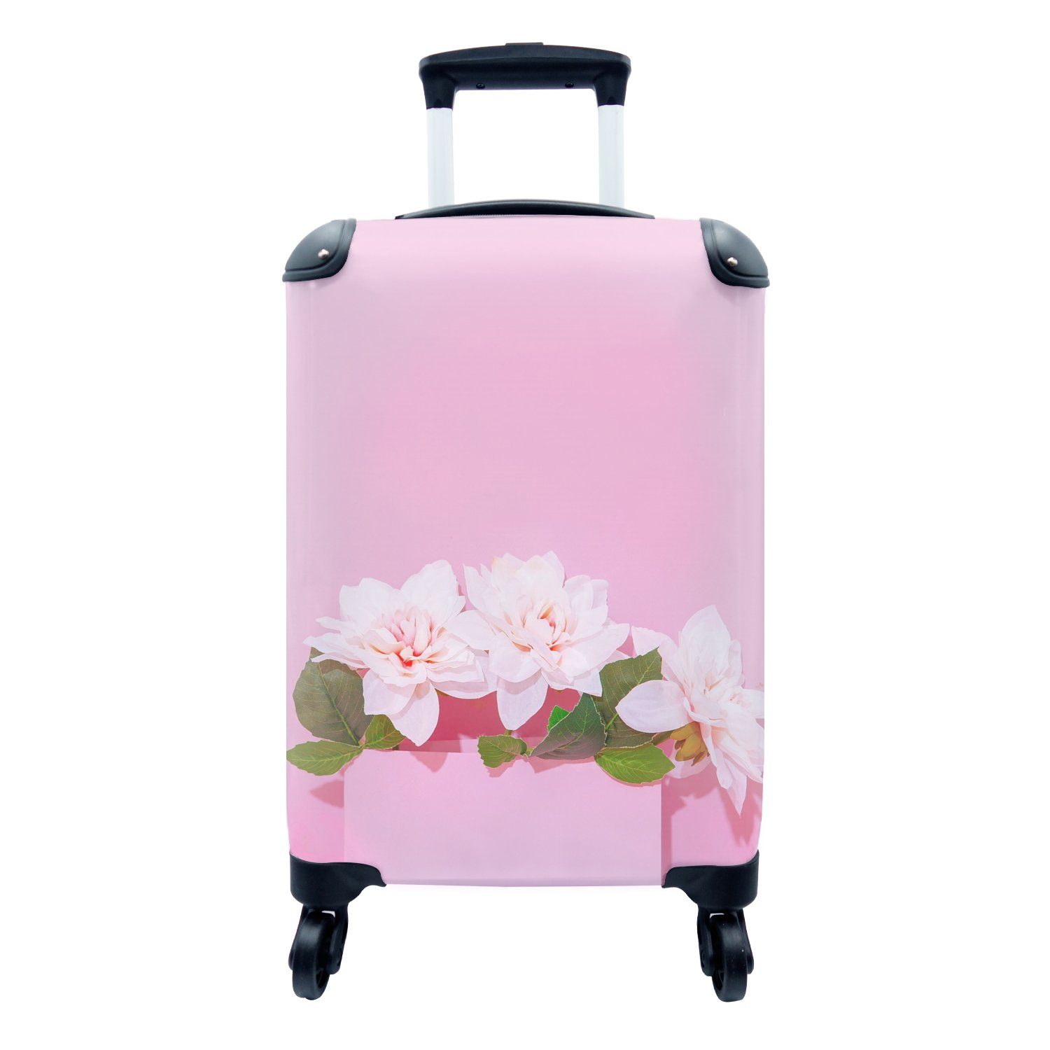 4 Handgepäck Reisetasche Handgepäckkoffer Rollen, - rollen, Trolley, Ferien, Rosa, Blüte MuchoWow für Sommer - Reisekoffer mit