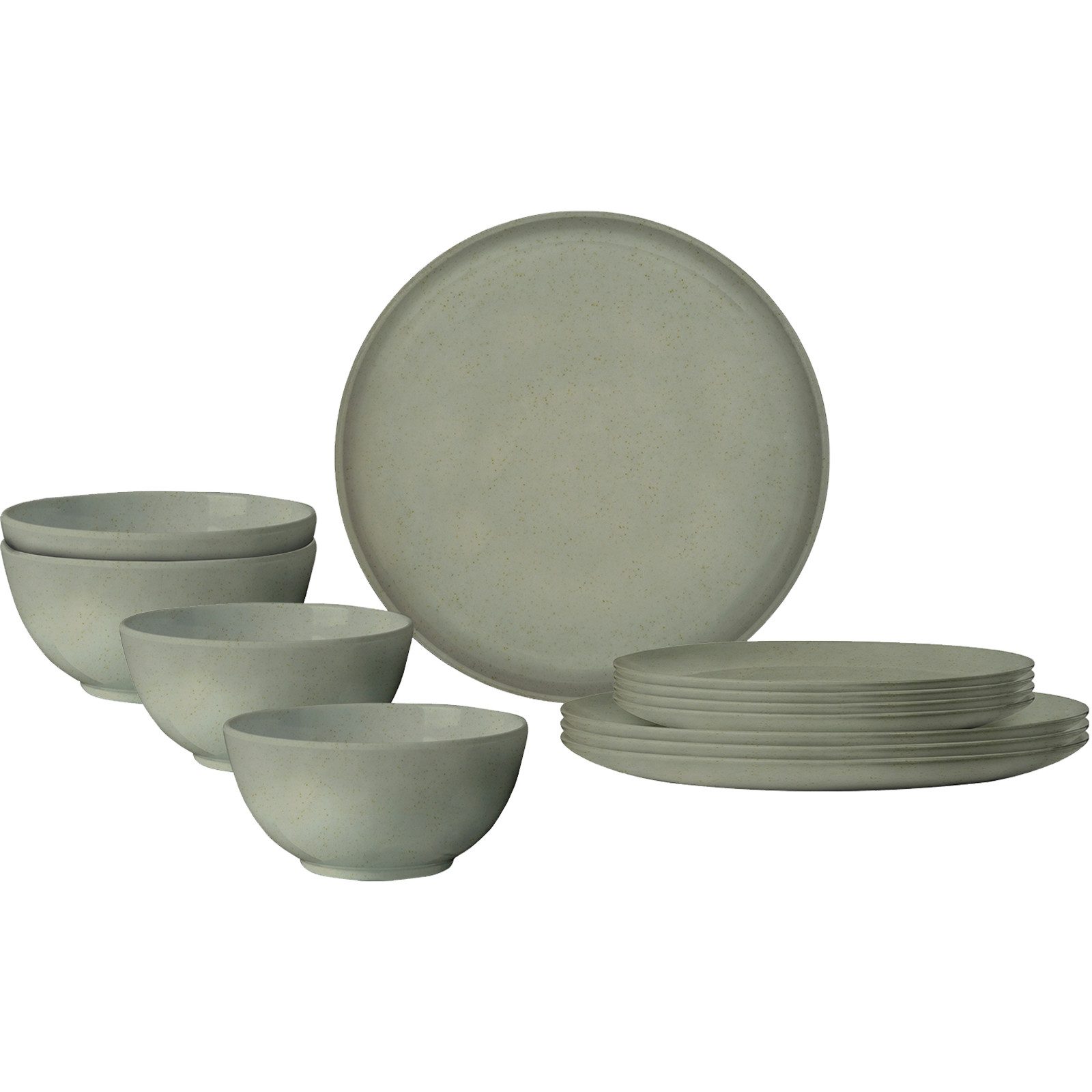 BRUNNER Geschirr-Set Campinggeschirr Set Midday RPET Tierra, Biokunststoff (PLA), Camping Teller Schüssel 12 teilig