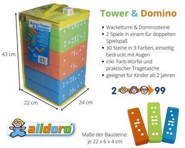 alldoro Spiel, XXL Tower & Domino 60065, 2 in 1 Wackelturm und Domino, für drinnen und draußen