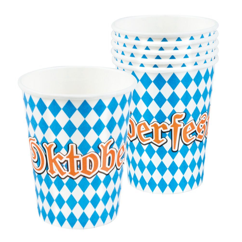 Party Set Oktoberfest Servietten blau-weiß Partygeschirr Pappteller Teile, 25 Pappbecher Einweggeschirr-Set Karneval-Klamotten Bayern