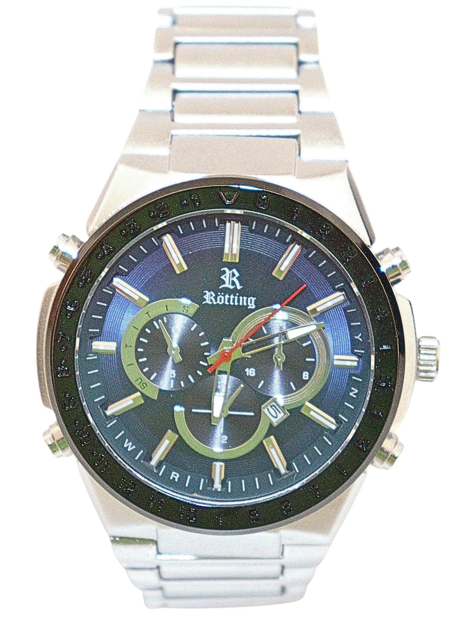 Rötting Design Quarzuhr Herrenuhr Armbanduhr Männeruhr Edelstahl blaues Ziffernblatt, (inkl. Uhrenschatulle - auch zum Versenken geeigent), Datumsanzeige, Handgelenkumfang 18 bis 22 cm wählbar