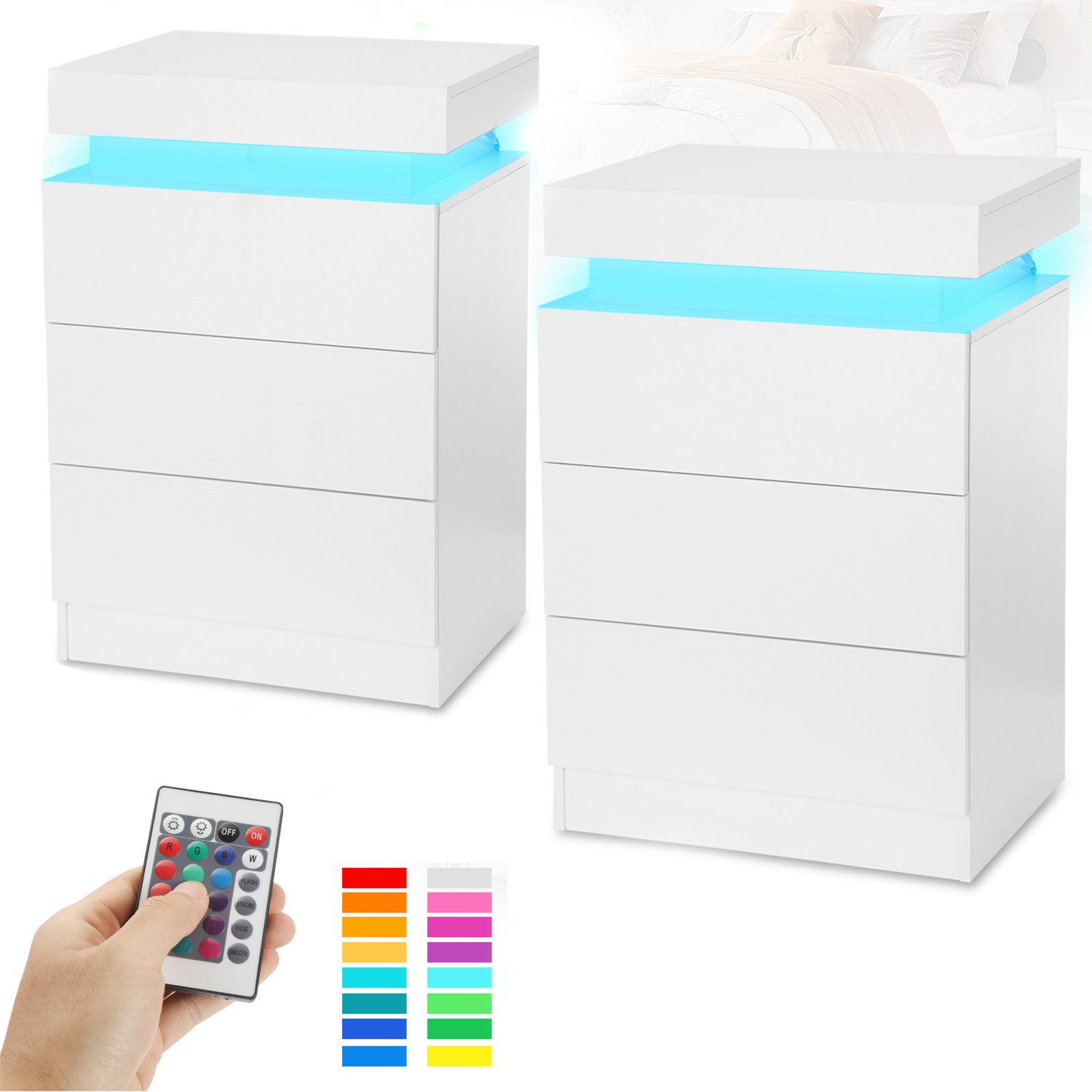 LETGOSPT Nachttisch 2 Stück LED-Nachttisch mit günstig online kaufen