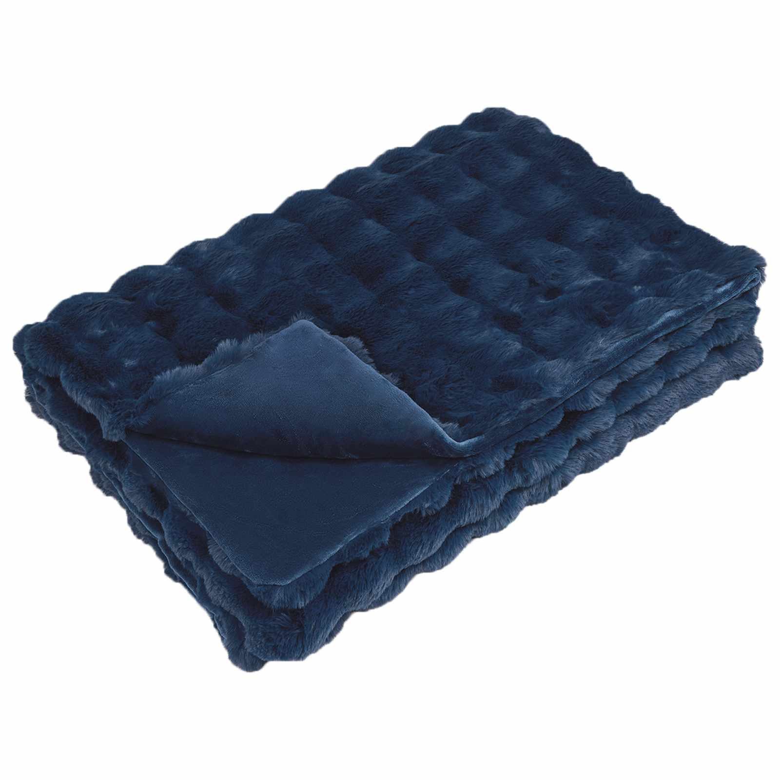 vidaXL Bettüberwurf Rutschfeste Decke aus Kunstkaninchenfell Olite Marineblau