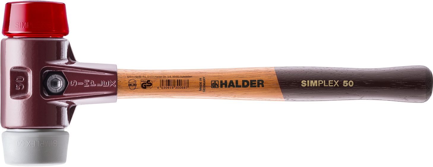 Halder KG Hammer SIMPLEX-Schonhämmer, Stahlgussgehäuse Ø=60 mit hochwertigen mm Holzstiel