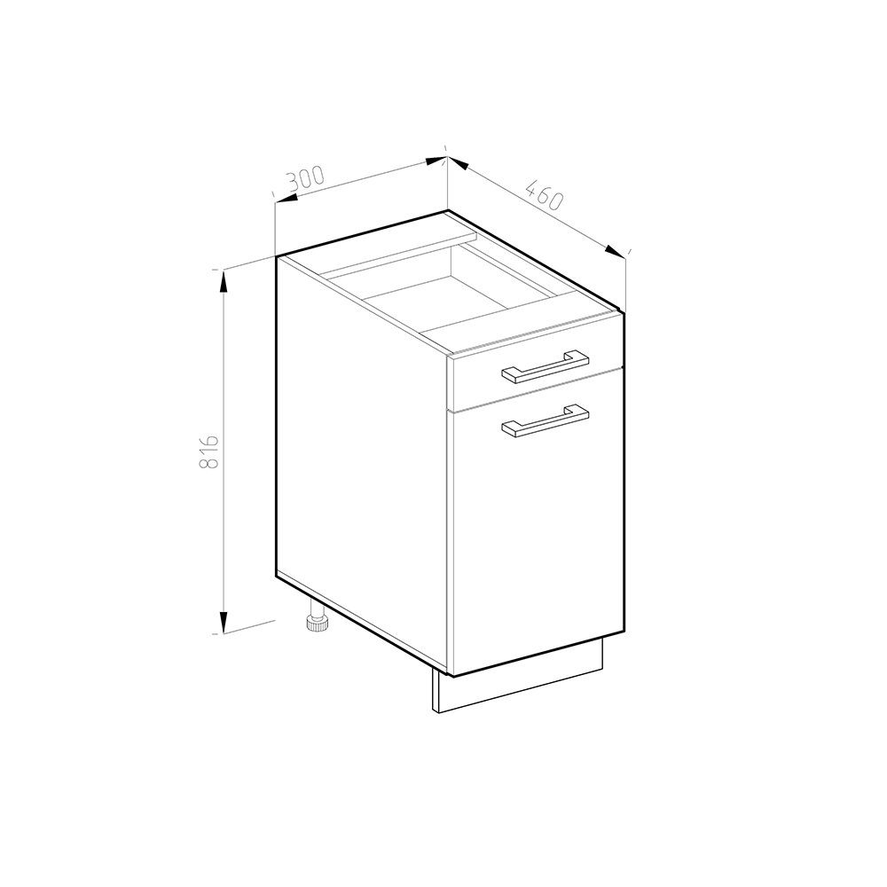 30 Vicco Anthrazit/Goldkraft-Eiche Apothekerschrank Unterschrank J-Shape cm