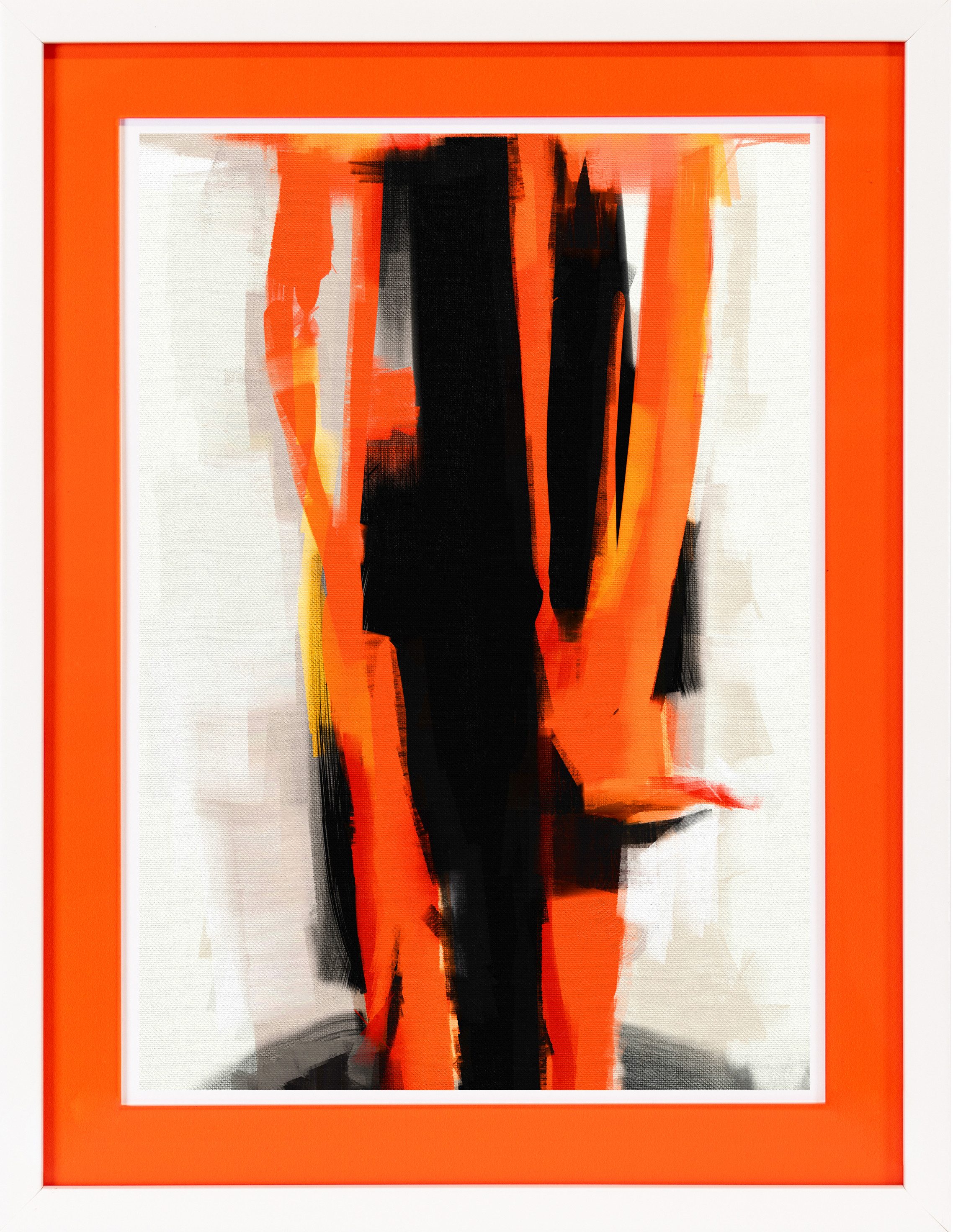 queence Bild mit Rahmen Abstrakt, schwarz, orange, Abstrakt, Mode, Modebilder (1 St), Poster mit buntem Acrylglas Passepartout